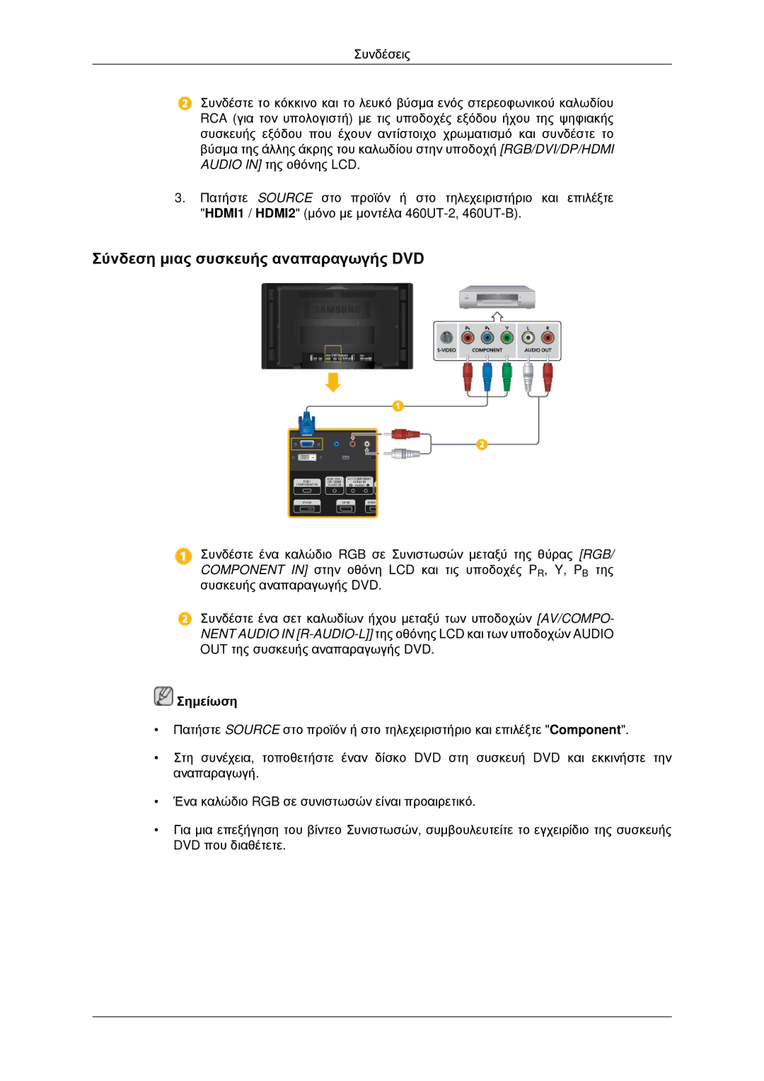 Samsung LH46CBPLBB/EN, LH46CBQLBB/EN, LH46CKPLBB/EN, LH46CKQLBB/EN manual Σύνδεση μιας συσκευής αναπαραγωγής DVD 