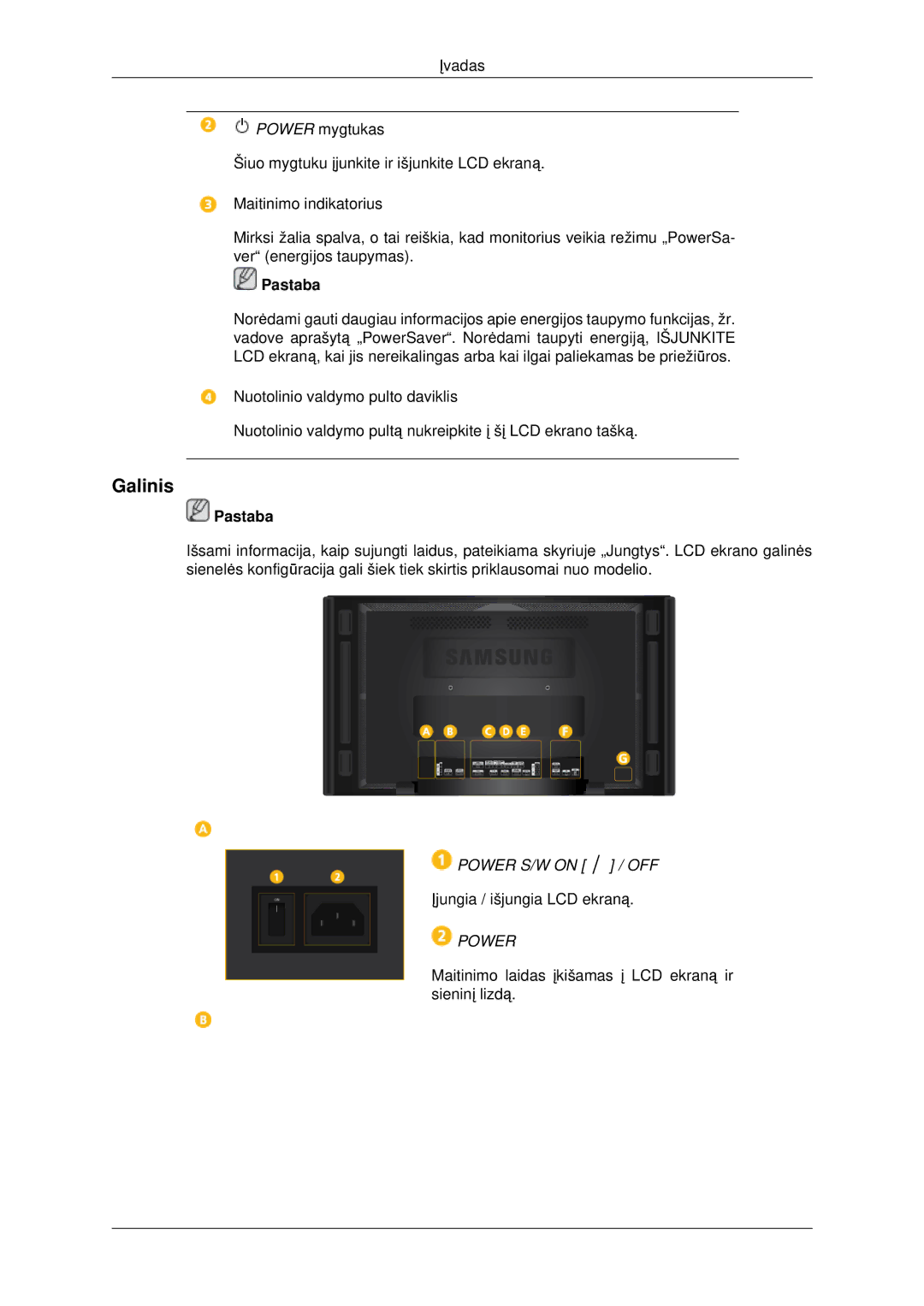 Samsung LH46CBQLBB/EN, LH46CKTLBB/EN manual Galinis 