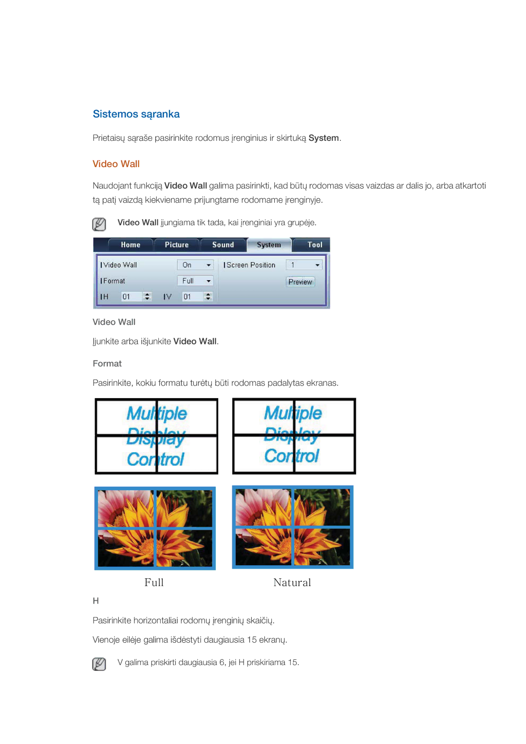 Samsung LH46CBQLBB/EN, LH46CKTLBB/EN manual Sistemos sąranka, Video Wall, Format 