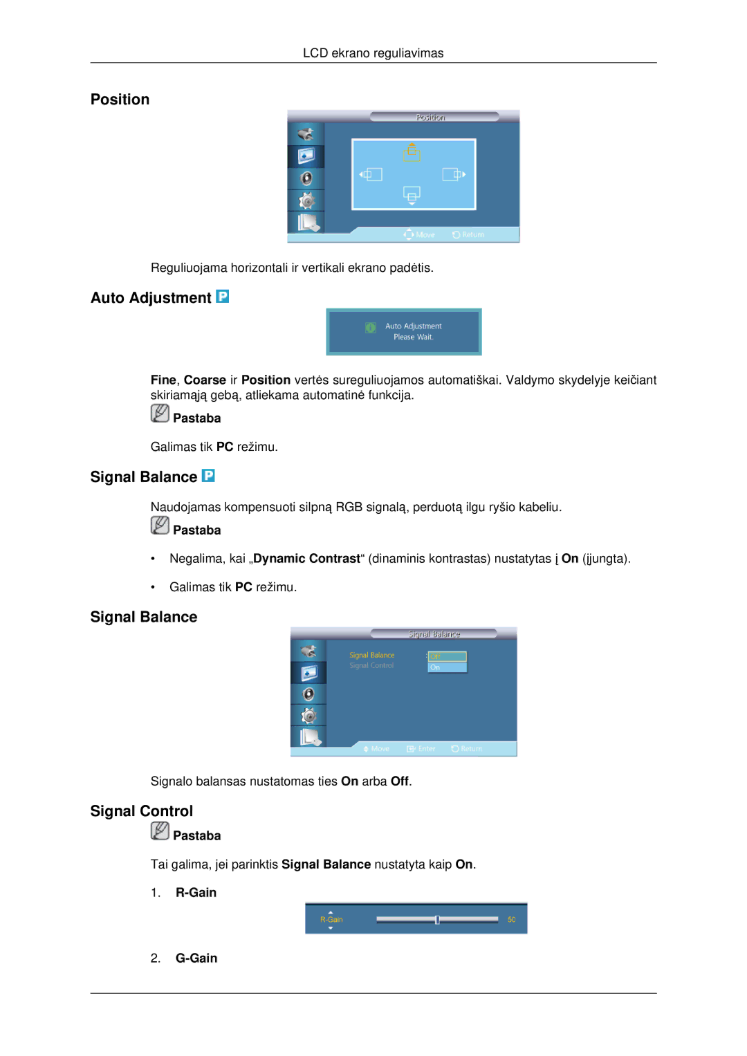 Samsung LH46CBQLBB/EN, LH46CKTLBB/EN manual Auto Adjustment, Signal Balance, Signal Control, Gain 