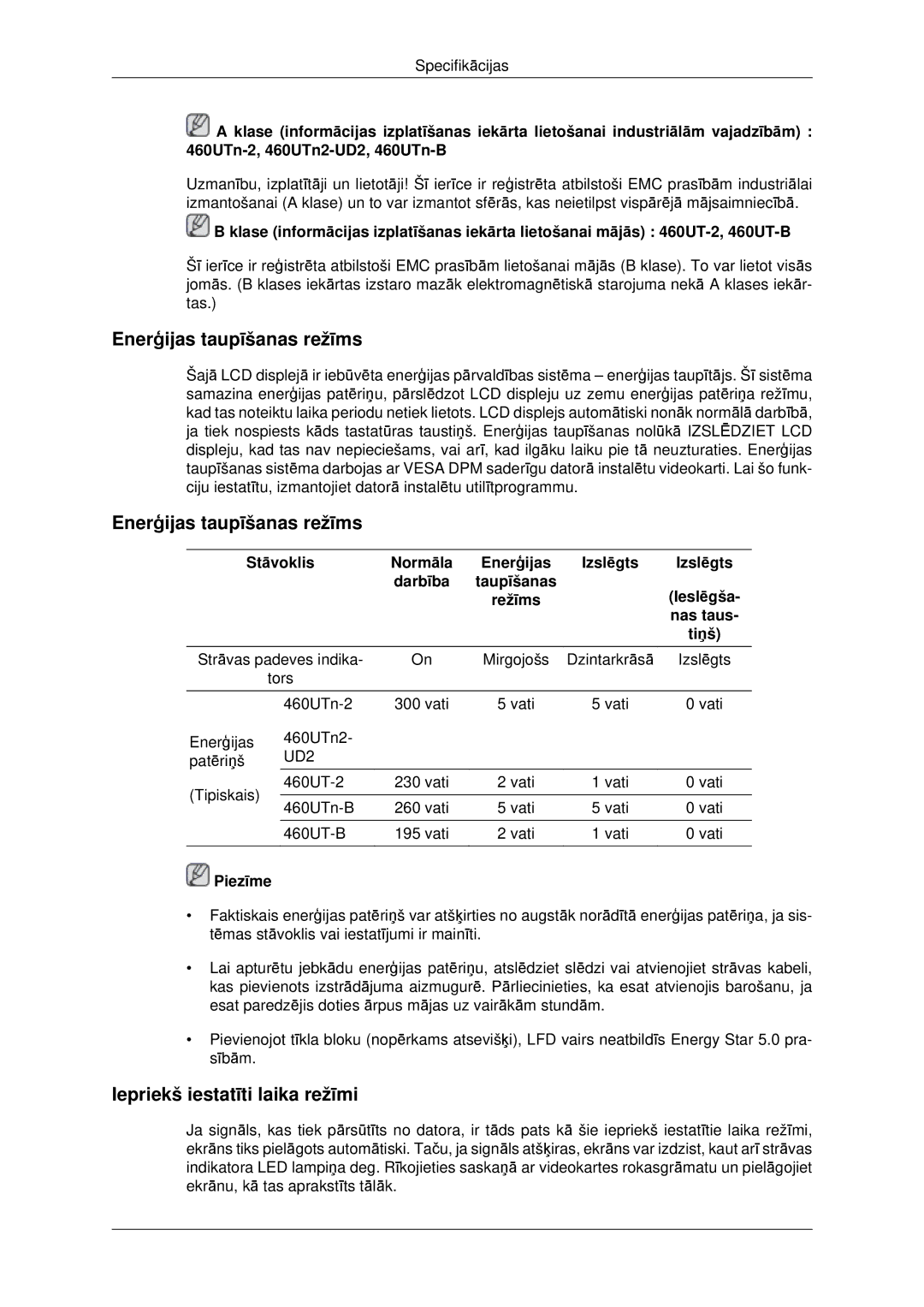 Samsung LH46CKTLBB/EN, LH46CBQLBB/EN manual Enerģijas taupīšanas režīms, Iepriekš iestatīti laika režīmi, Stāvoklis 