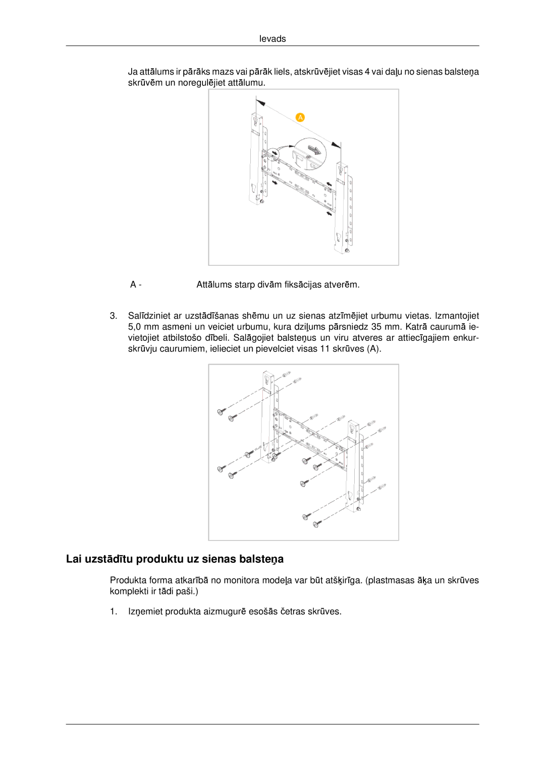 Samsung LH46CBQLBB/EN, LH46CKTLBB/EN manual Lai uzstādītu produktu uz sienas balsteņa 