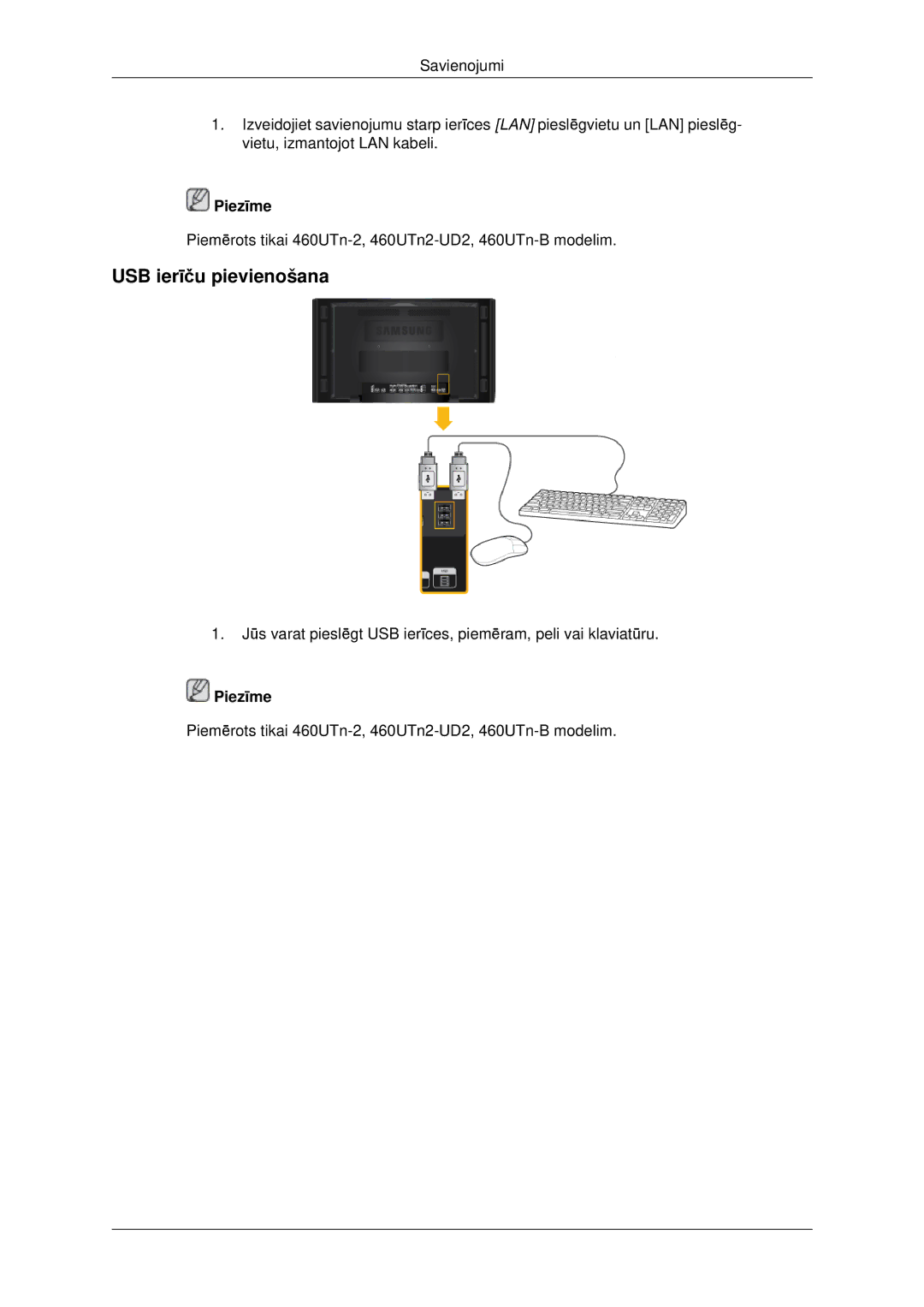 Samsung LH46CBQLBB/EN, LH46CKTLBB/EN manual USB ierīču pievienošana 