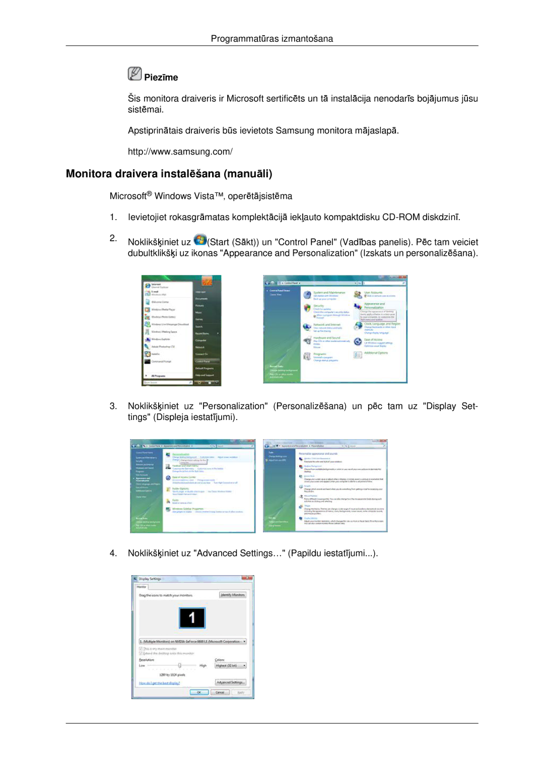 Samsung LH46CBQLBB/EN, LH46CKTLBB/EN manual Monitora draivera instalēšana manuāli 