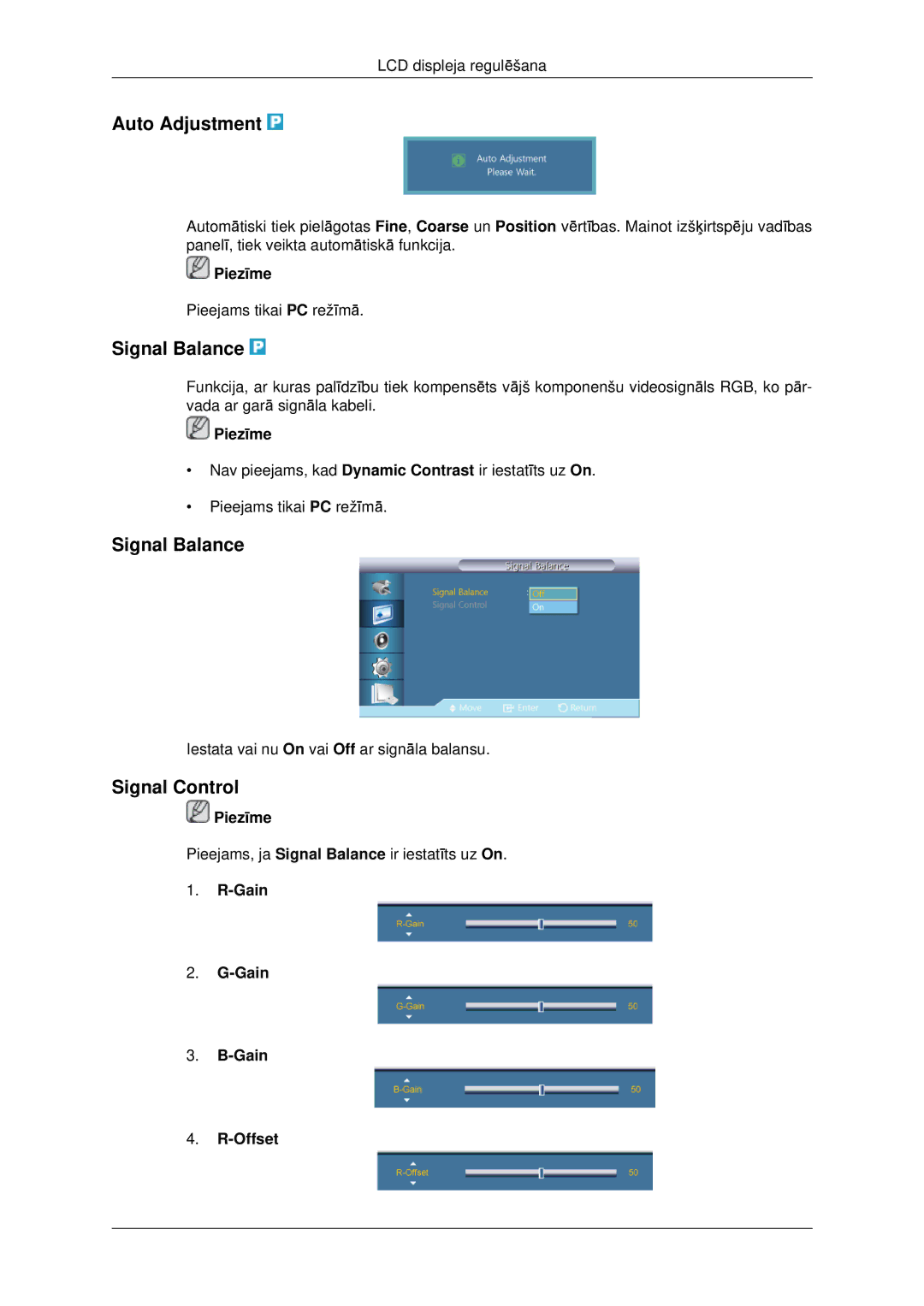Samsung LH46CBQLBB/EN, LH46CKTLBB/EN manual Auto Adjustment, Signal Balance, Signal Control, Gain Offset 