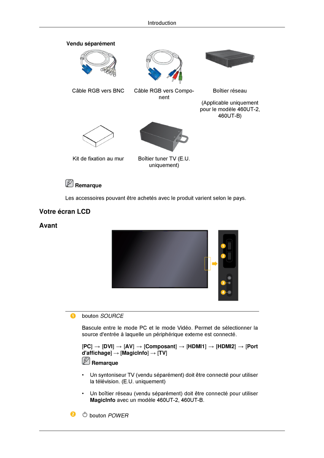 Samsung LH46CBULBB/EN, LH46CBTLBB/EN, LH46CBQLBB/EN, LH46CKPLBB/EN, LH46CBPLBB/EN, LH46CKULBB/EN manual Votre écran LCD Avant 