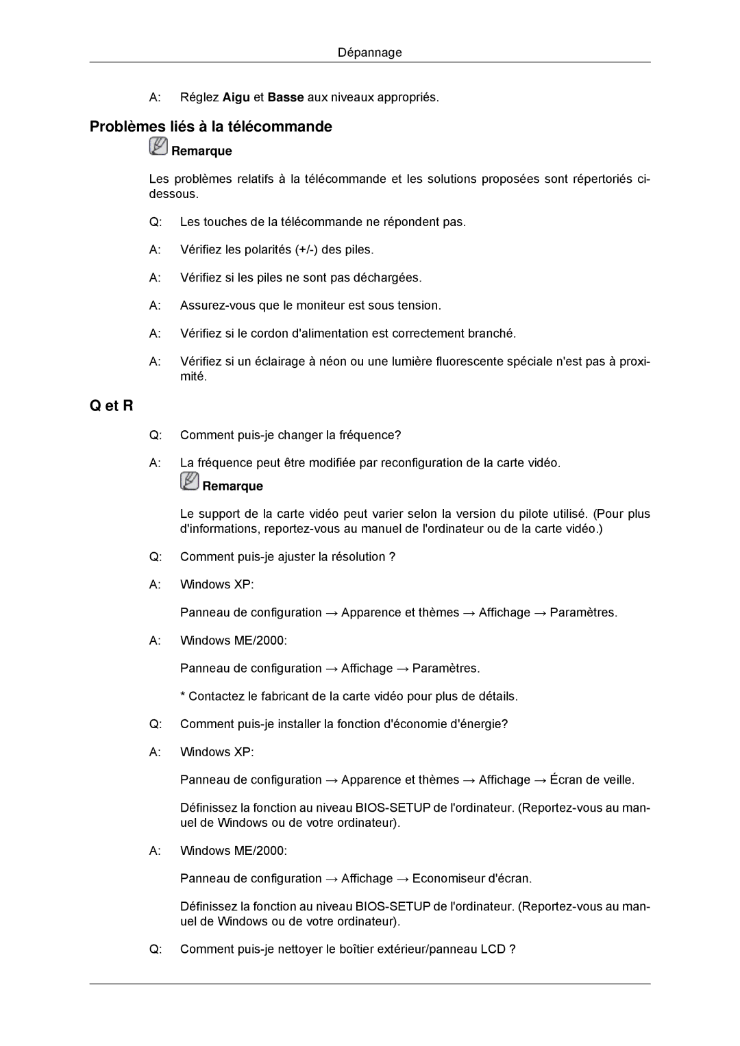 Samsung LH46CBPLBB/EN, LH46CBTLBB/EN, LH46CBQLBB/EN, LH46CBULBB/EN, LH46CKPLBB/EN manual Problèmes liés à la télécommande, Et R 