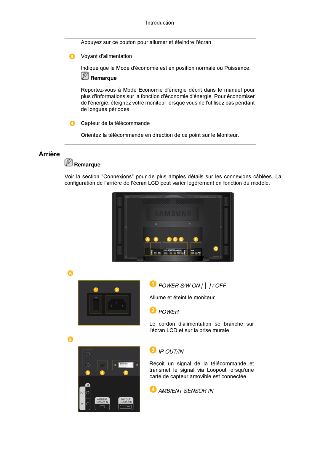 Samsung LH46CKPLBB/EN, LH46CBTLBB/EN, LH46CBQLBB/EN, LH46CBULBB/EN, LH46CBPLBB/EN, LH46CKULBB/EN manual Arrière, Ir Out/In 