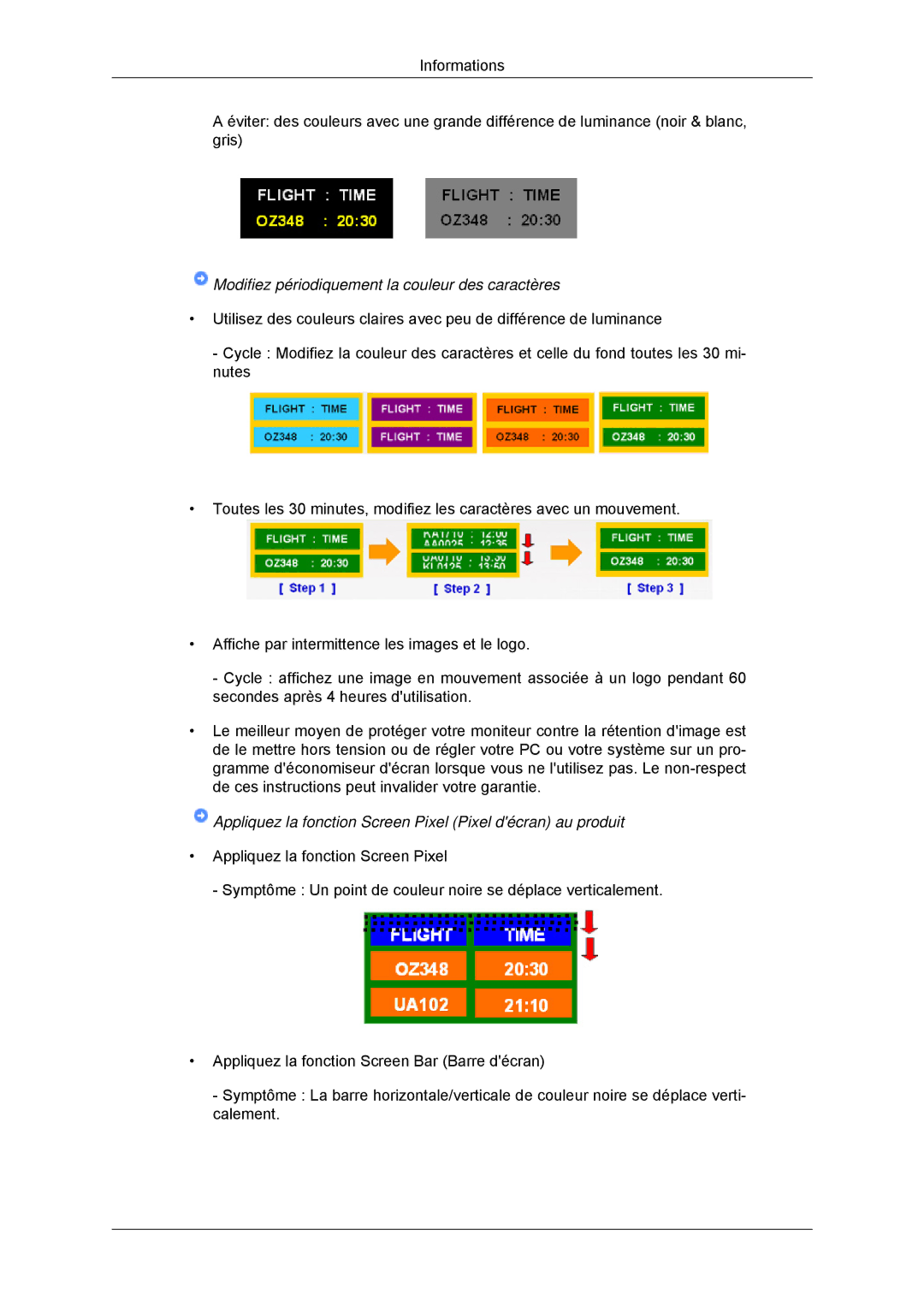 Samsung LH46CBULBB/EN, LH46CBTLBB/EN, LH46CBQLBB/EN, LH46CKPLBB/EN manual Modifiez périodiquement la couleur des caractères 