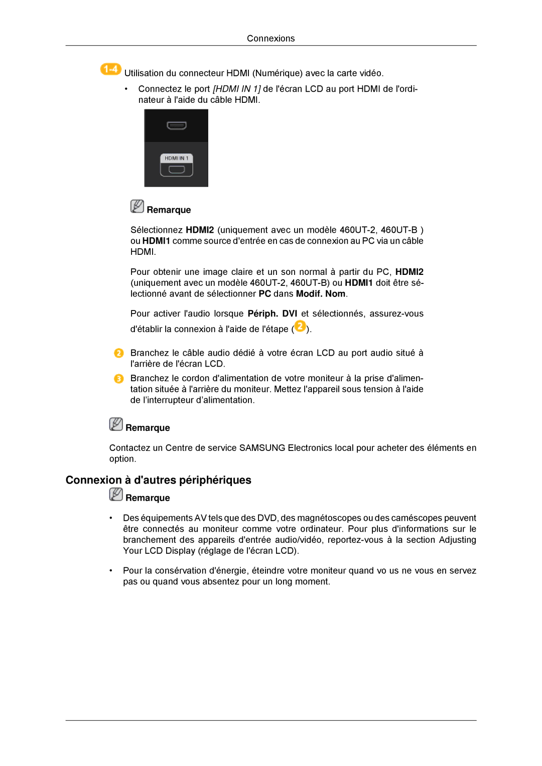 Samsung LH46CKQLBB/EN, LH46CBTLBB/EN, LH46CBQLBB/EN, LH46CBULBB/EN, LH46CKPLBB/EN manual Connexion à dautres périphériques 