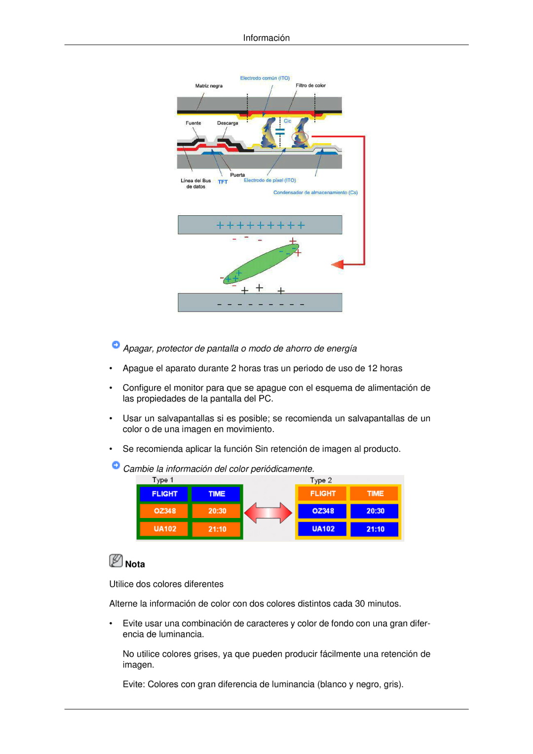 Samsung LH46CBQLBB/EN, LH46CBTLBB/EN, LH46CBULBB/EN, LH46CKPLBB/EN manual Cambie la información del color periódicamente 