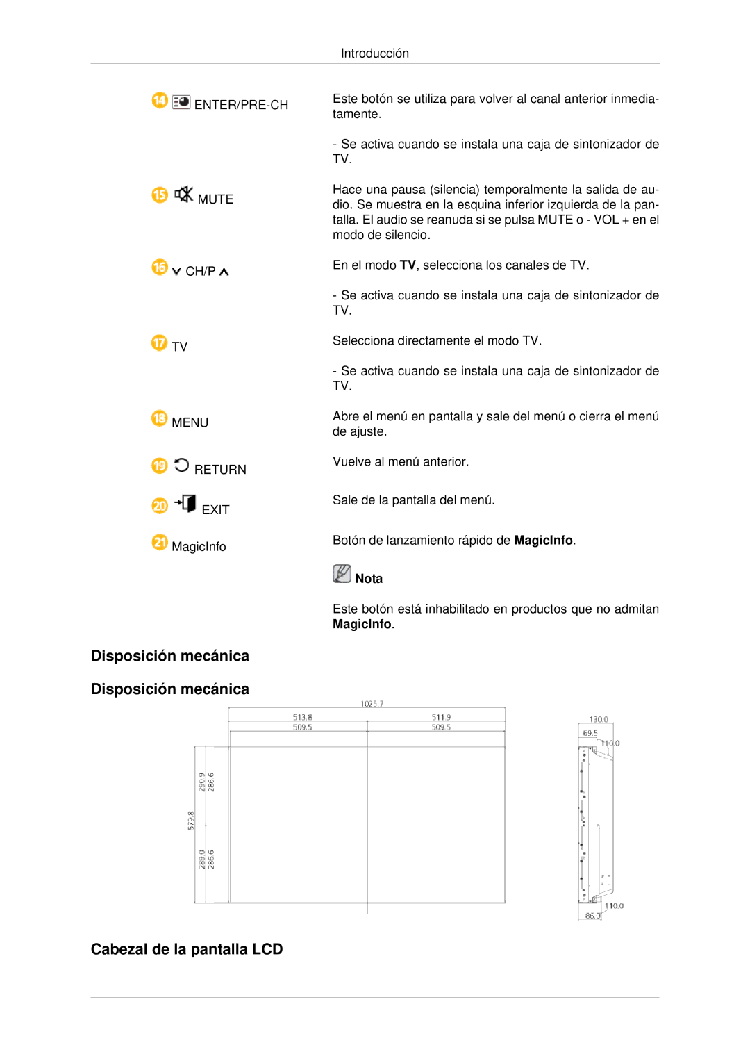 Samsung LH46CBQLBB/EN, LH46CBTLBB/EN, LH46CBULBB/EN Disposición mecánica Disposición mecánica, Cabezal de la pantalla LCD 