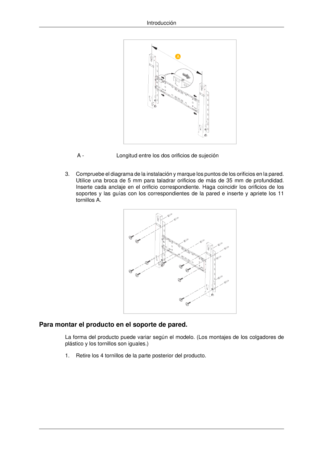 Samsung LH46CKULBB/EN, LH46CBTLBB/EN, LH46CBQLBB/EN, LH46CBULBB/EN manual Para montar el producto en el soporte de pared 