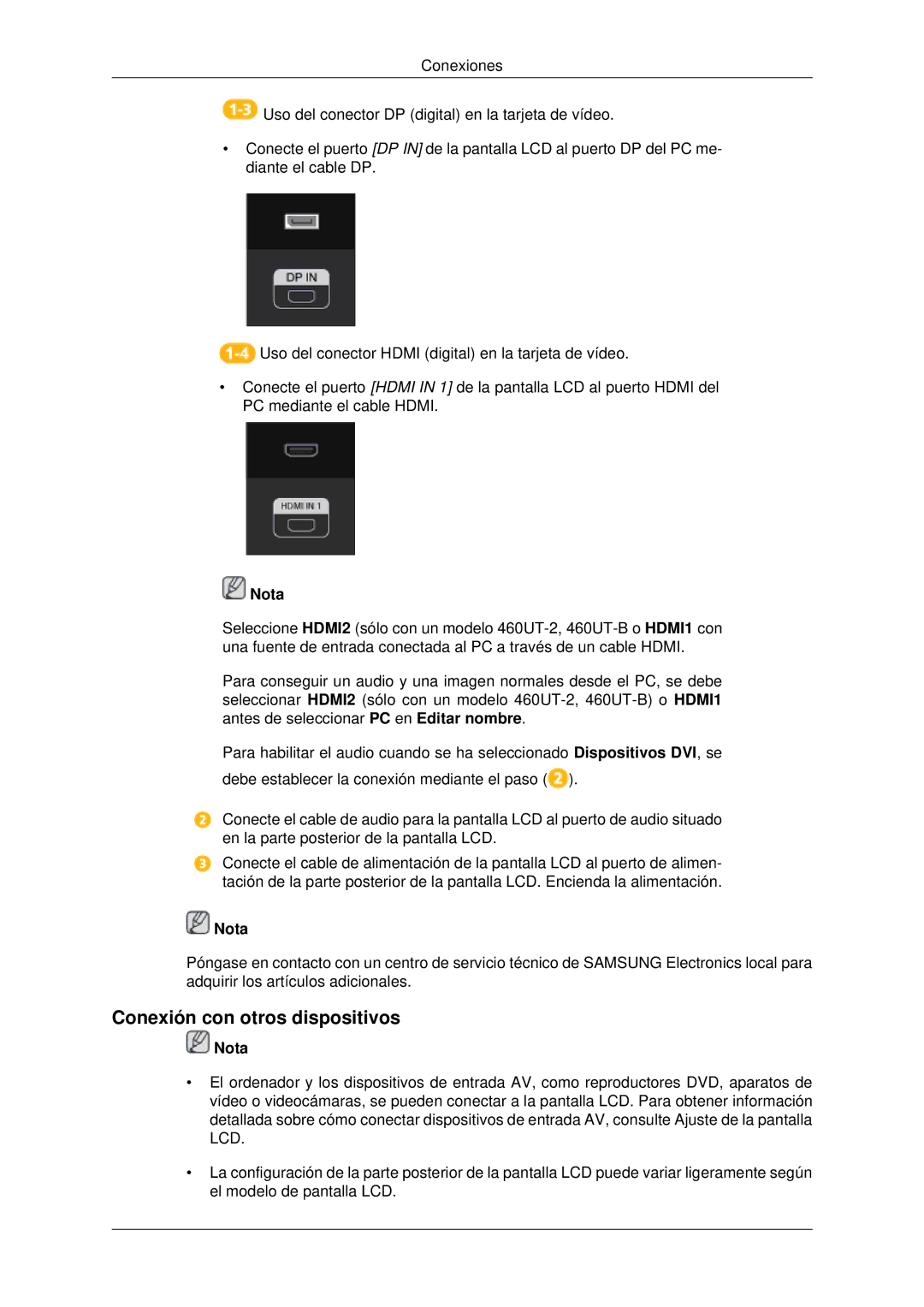 Samsung LH46CKULBN/EN, LH46CBTLBB/EN, LH46CBQLBB/EN, LH46CBULBB/EN, LH46CKPLBB/EN manual Conexión con otros dispositivos 