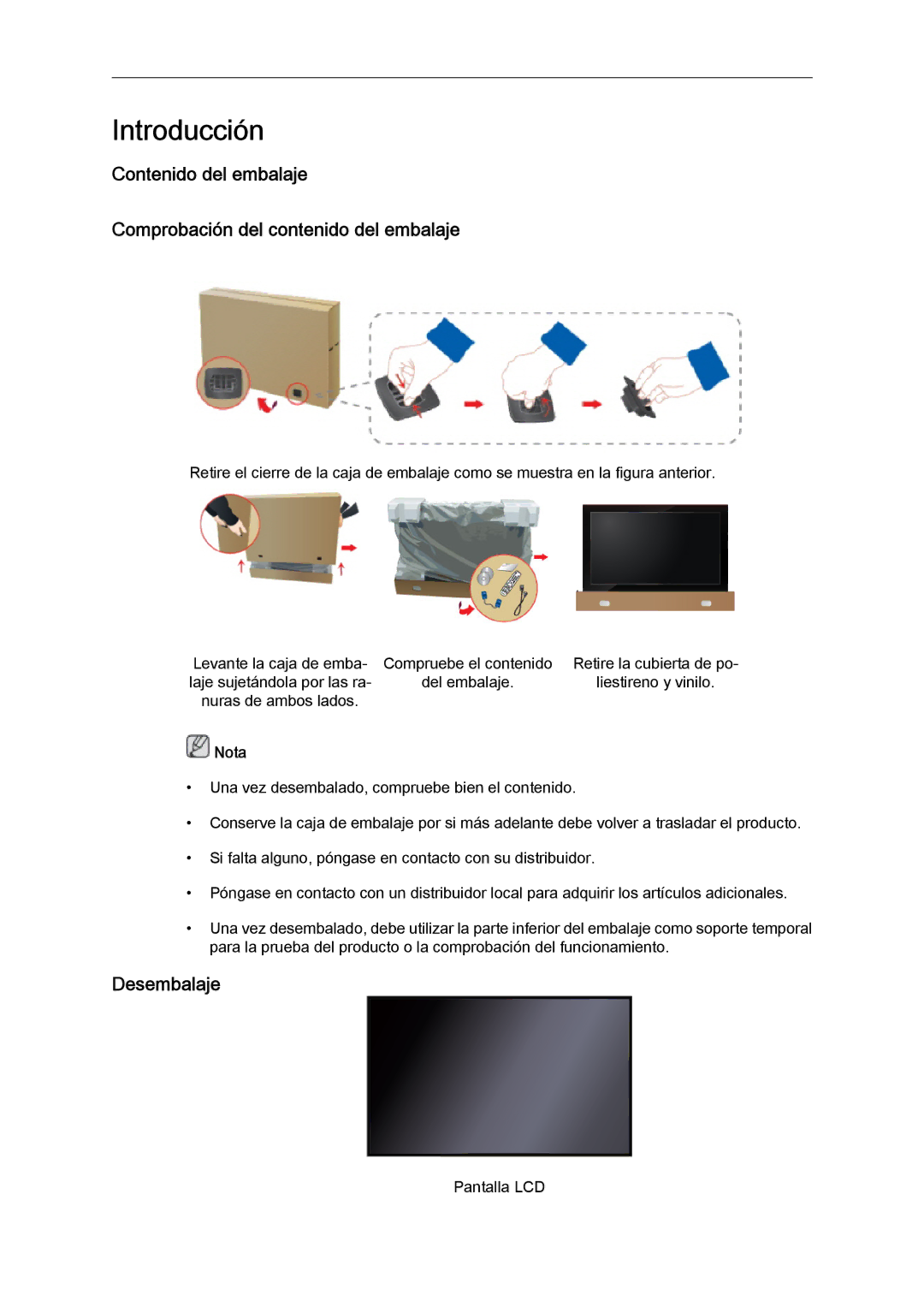 Samsung LH46CBULBB/EN, LH46CBTLBB/EN, LH46CBQLBB/EN, LH46CKPLBB/EN, LH46CBPLBB/EN, LH46MVQLBB/EN Introducción, Desembalaje 