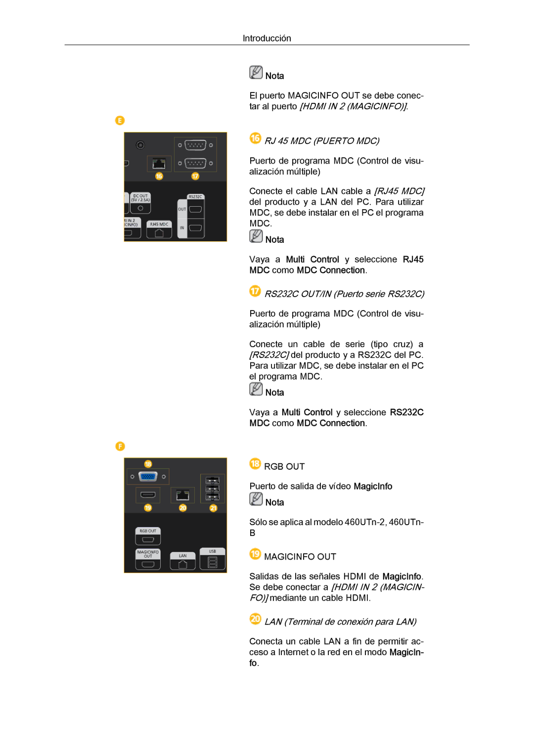 Samsung LH46MVULBB/EN, LH46CBTLBB/EN, LH46CBQLBB/EN, LH46CBULBB/EN, LH46CKPLBB/EN, LH46CBPLBB/EN manual RJ 45 MDC Puerto MDC 