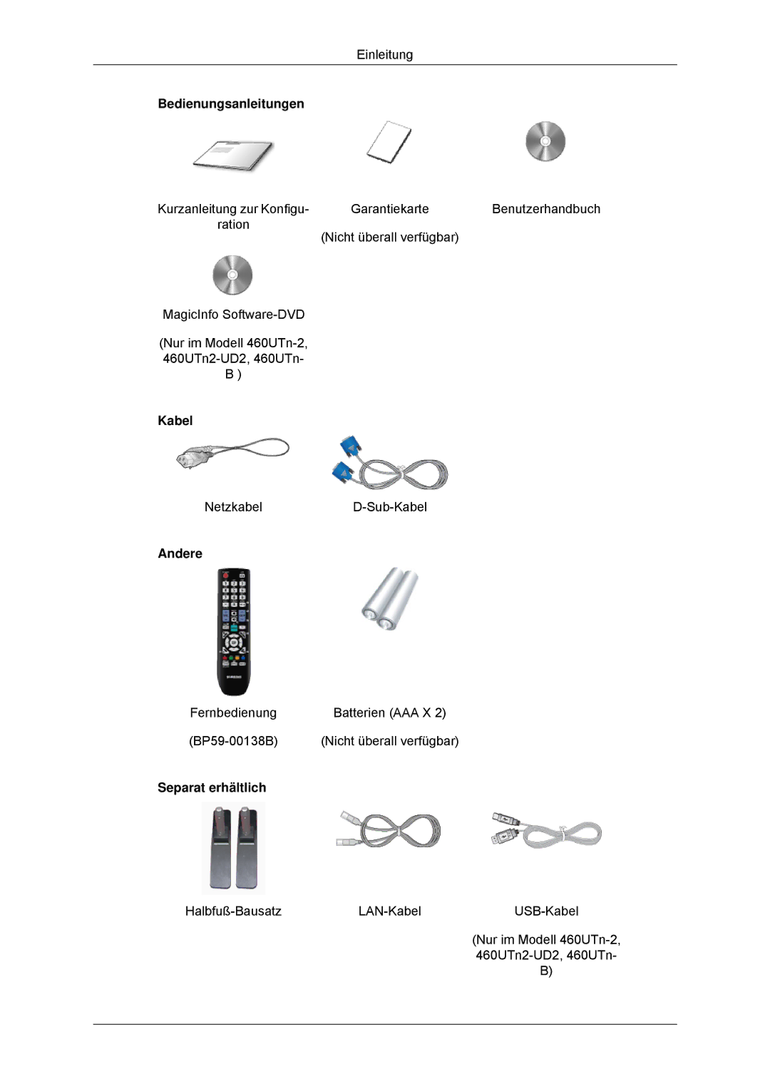 Samsung LH46CBPLBB/EN, LH46CBTLBB/EN, LH46CBQLBB/EN, LH46CKPLBB/EN Bedienungsanleitungen, Kabel, Andere, Separat erhältlich 