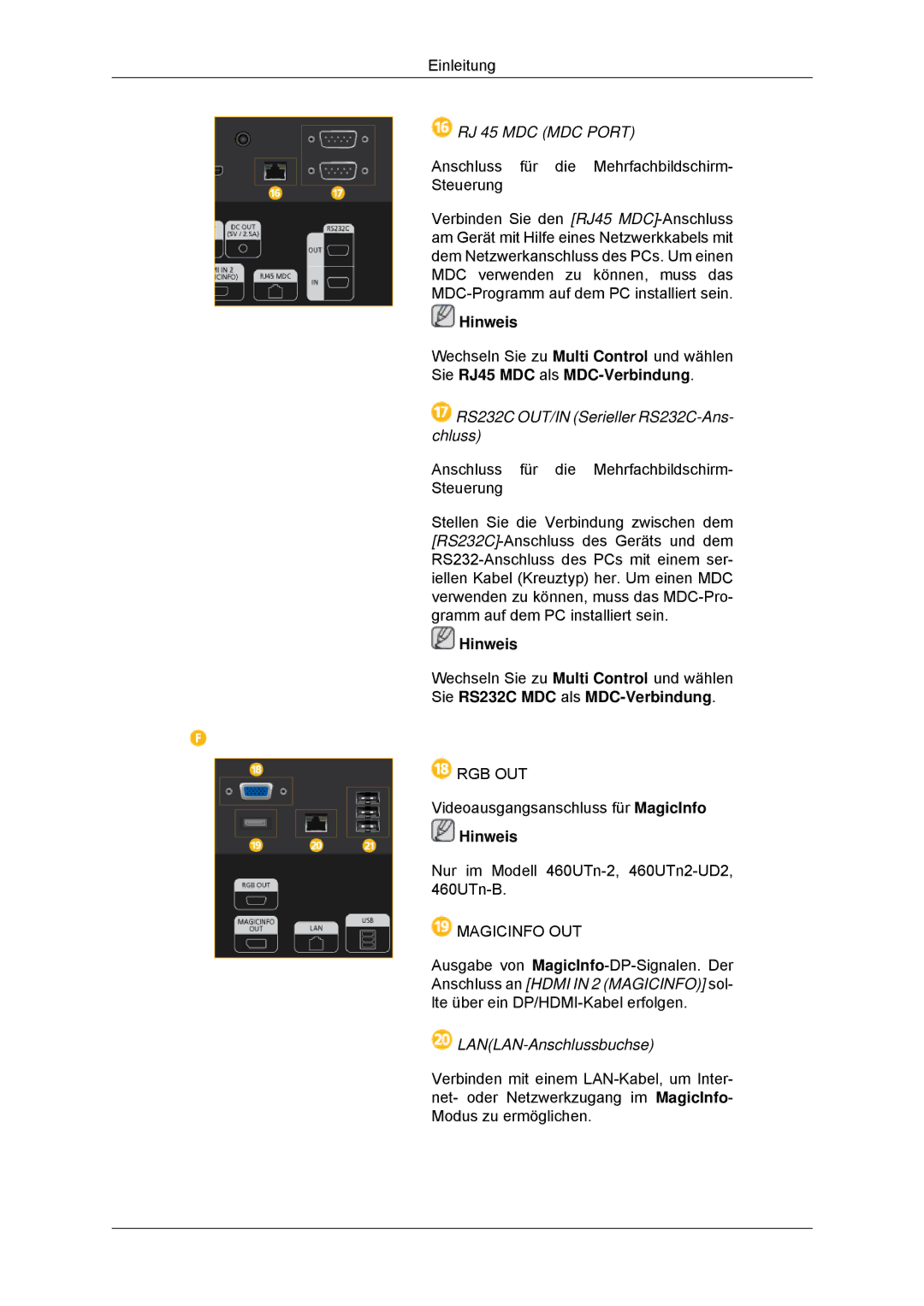 Samsung LH46CBQLBB/EN, LH46CBTLBB/EN, LH46CKPLBB/EN, LH46CBPLBB/EN, LH46CKULBB/EN, LH46CKTLBB/EN manual RJ 45 MDC MDC Port 