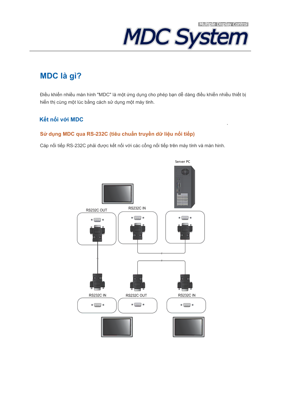 Samsung LH46CBTLBB/XV, LH46CKQLBB/EN, LH46CBSLBB/XY manual Kt ni vi MDC, Dng MDC qua RS-232C tiêu chun truyn d liu ni tip 