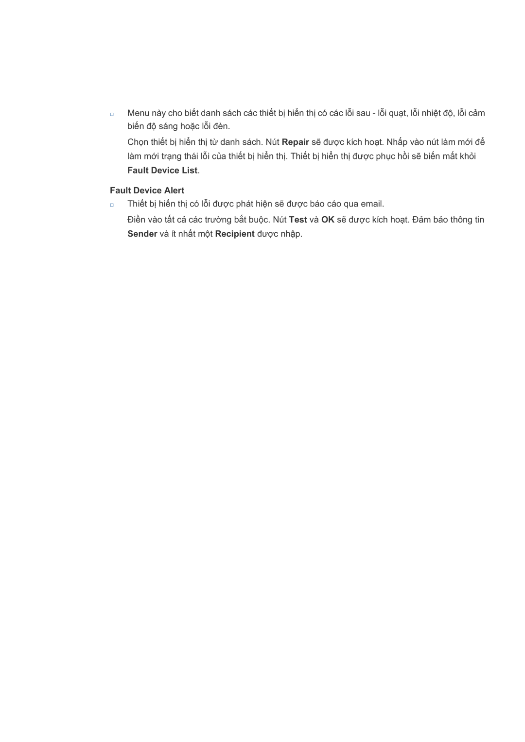 Samsung LH46CBQLBB/XS, LH46CKQLBB/EN, LH46CBSLBB/XY, LH46CBULBB/XY, LH46CKSLBB/XY, LH46CBQLBB/XY manual Fault Device Alert 