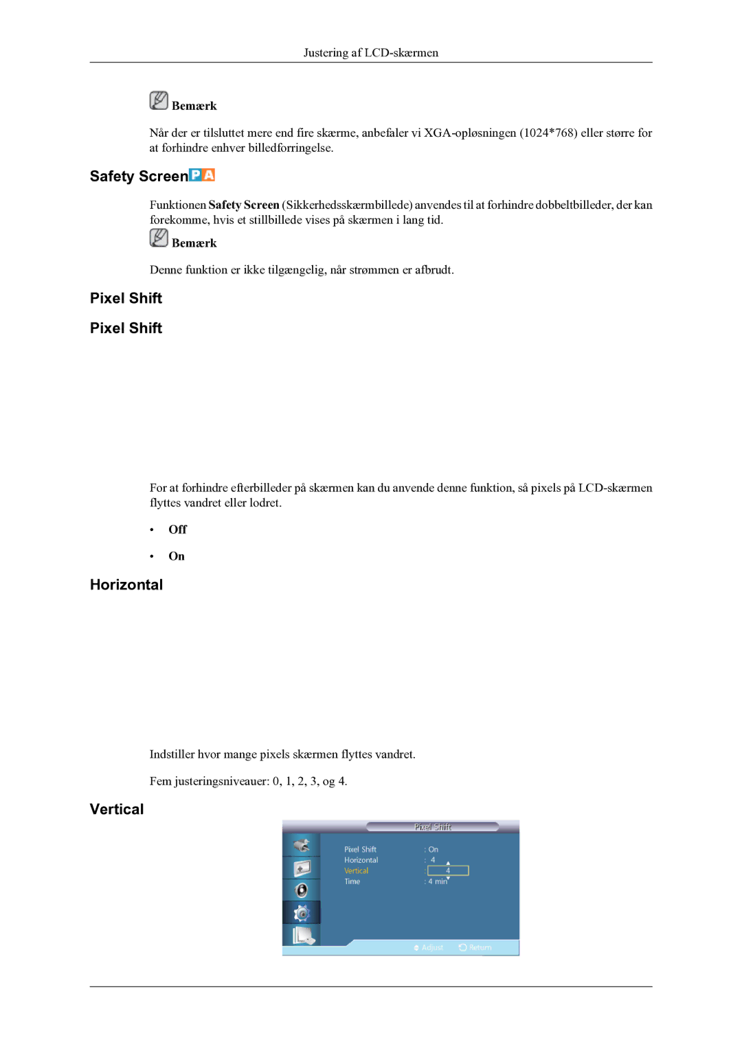 Samsung LH46CPPLBB/EN, LH55CPPLBB/EN manual Safety Screen, Pixel Shift 