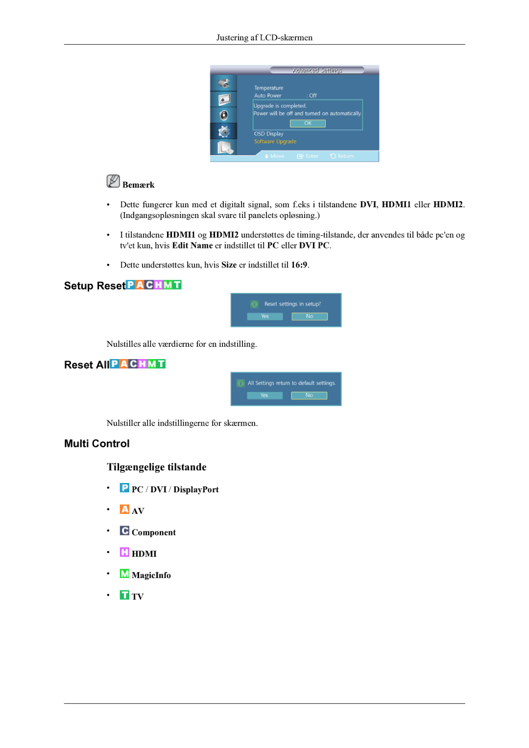 Samsung LH46CPPLBB/EN, LH55CPPLBB/EN manual Setup Reset, Reset All, Multi Control, MagicInfo 