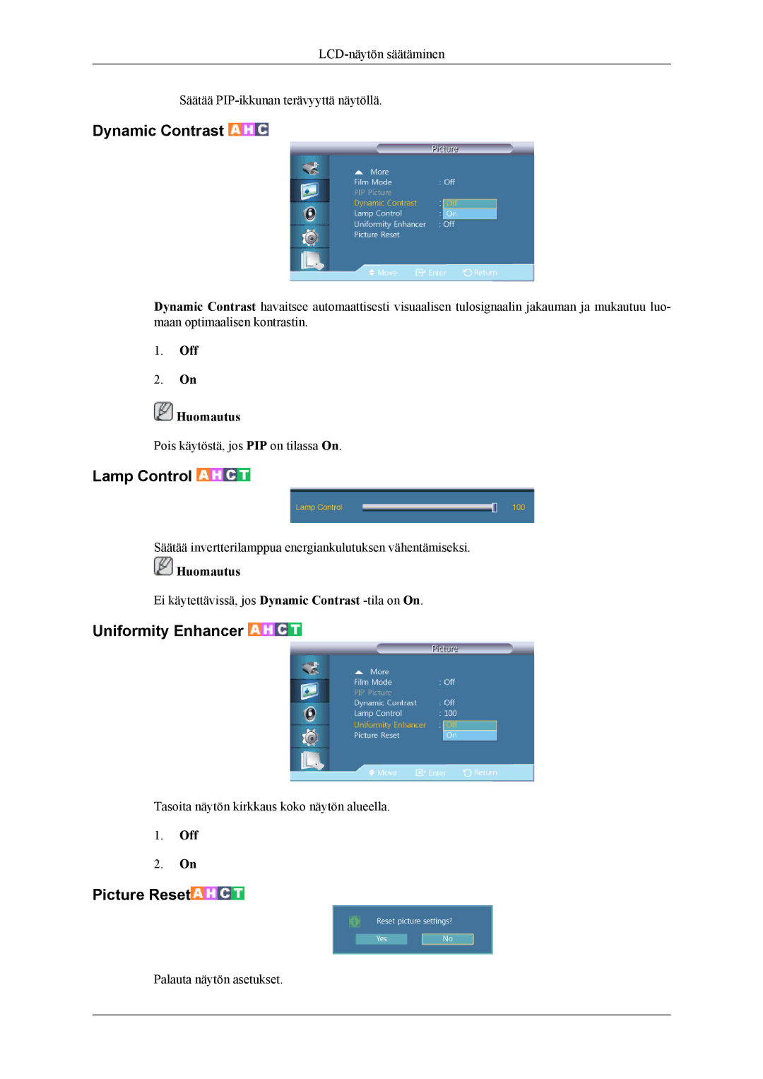 Samsung LH46CPPLBB/EN, LH55CPPLBB/EN manual LCD-näytön säätäminen Säätää PIP-ikkunan terävyyttä näytöllä 