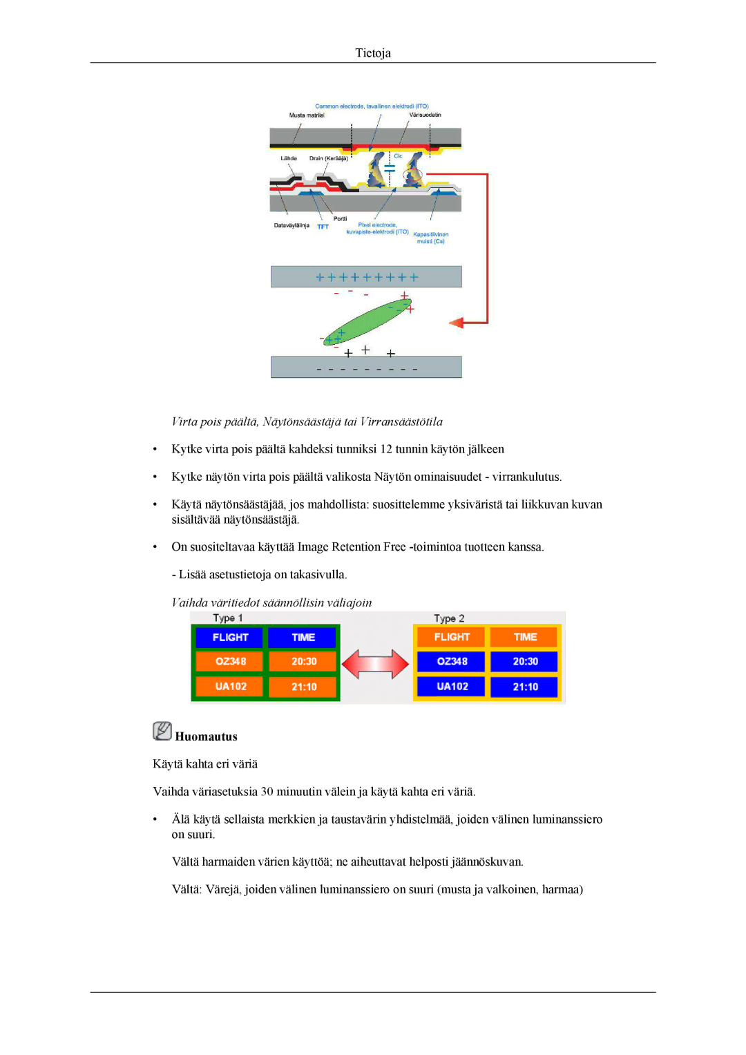 Samsung LH46CPPLBB/EN, LH55CPPLBB/EN manual Vaihda väritiedot säännöllisin väliajoin 