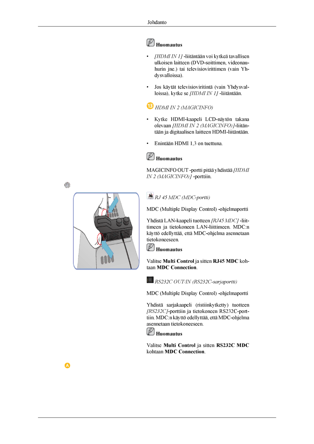 Samsung LH55CPPLBB/EN, LH46CPPLBB/EN manual Hdmi in 2 Magicinfo 