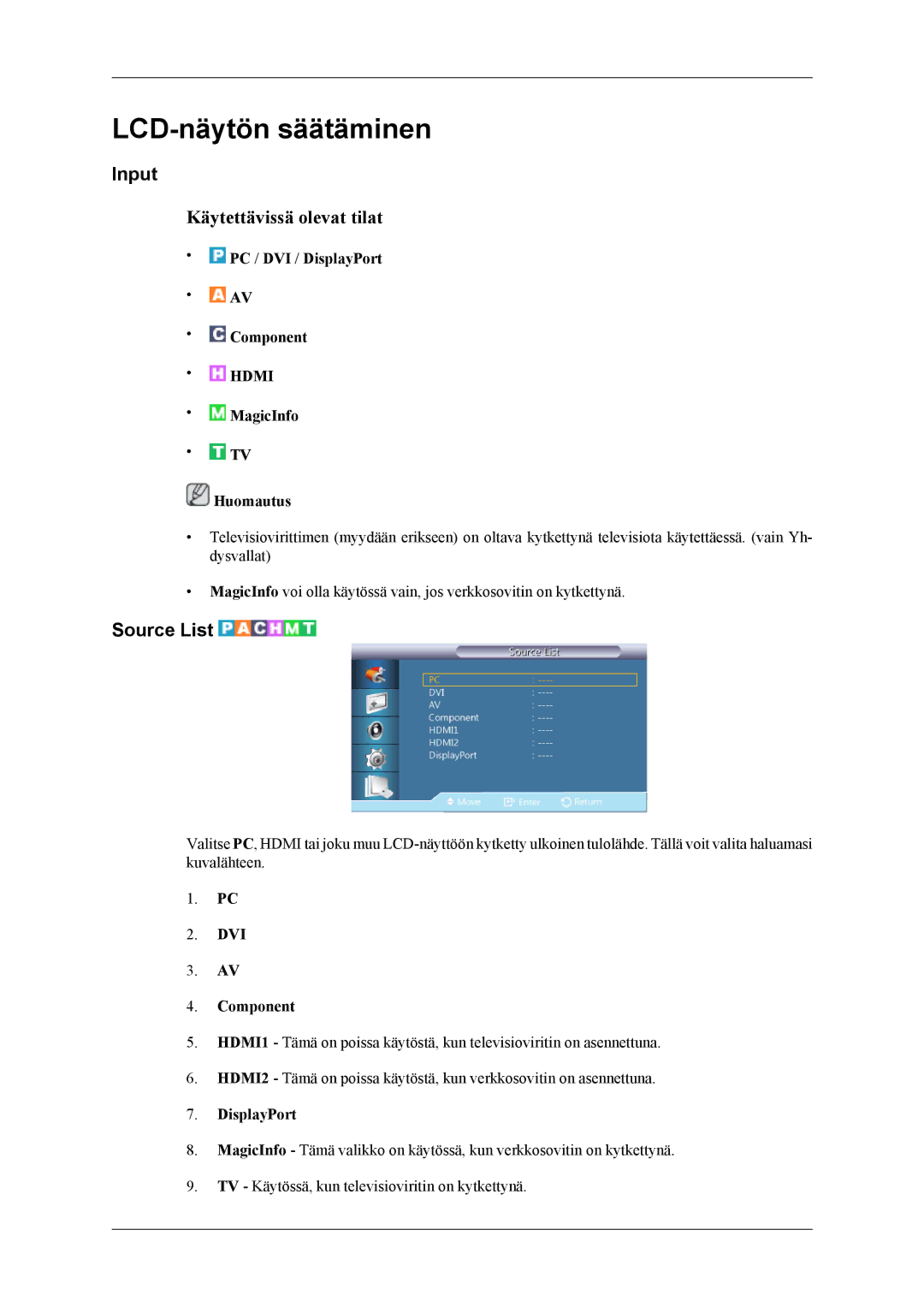 Samsung LH55CPPLBB/EN, LH46CPPLBB/EN manual Input, Source List 