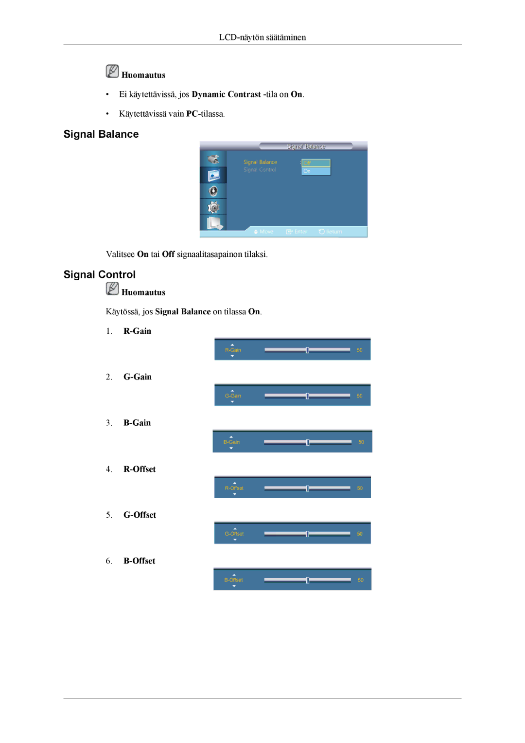 Samsung LH46CPPLBB/EN, LH55CPPLBB/EN manual Signal Control, Gain Offset 