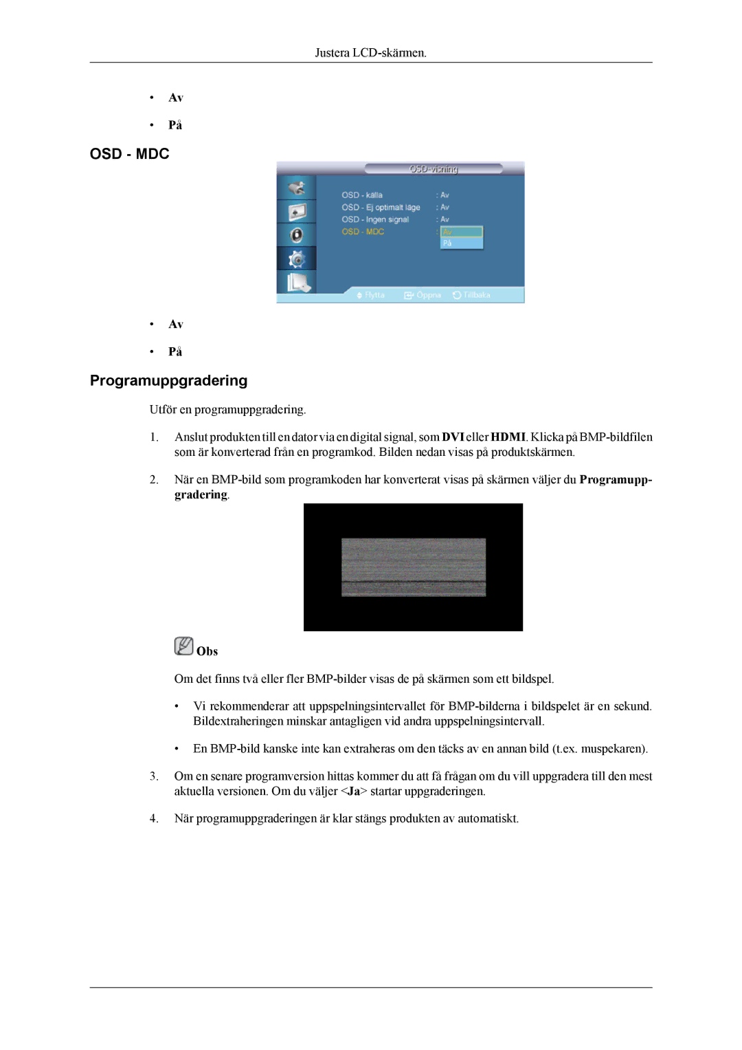 Samsung LH55CPPLBB/EN, LH46CPPLBB/EN manual Osd Mdc, Programuppgradering 