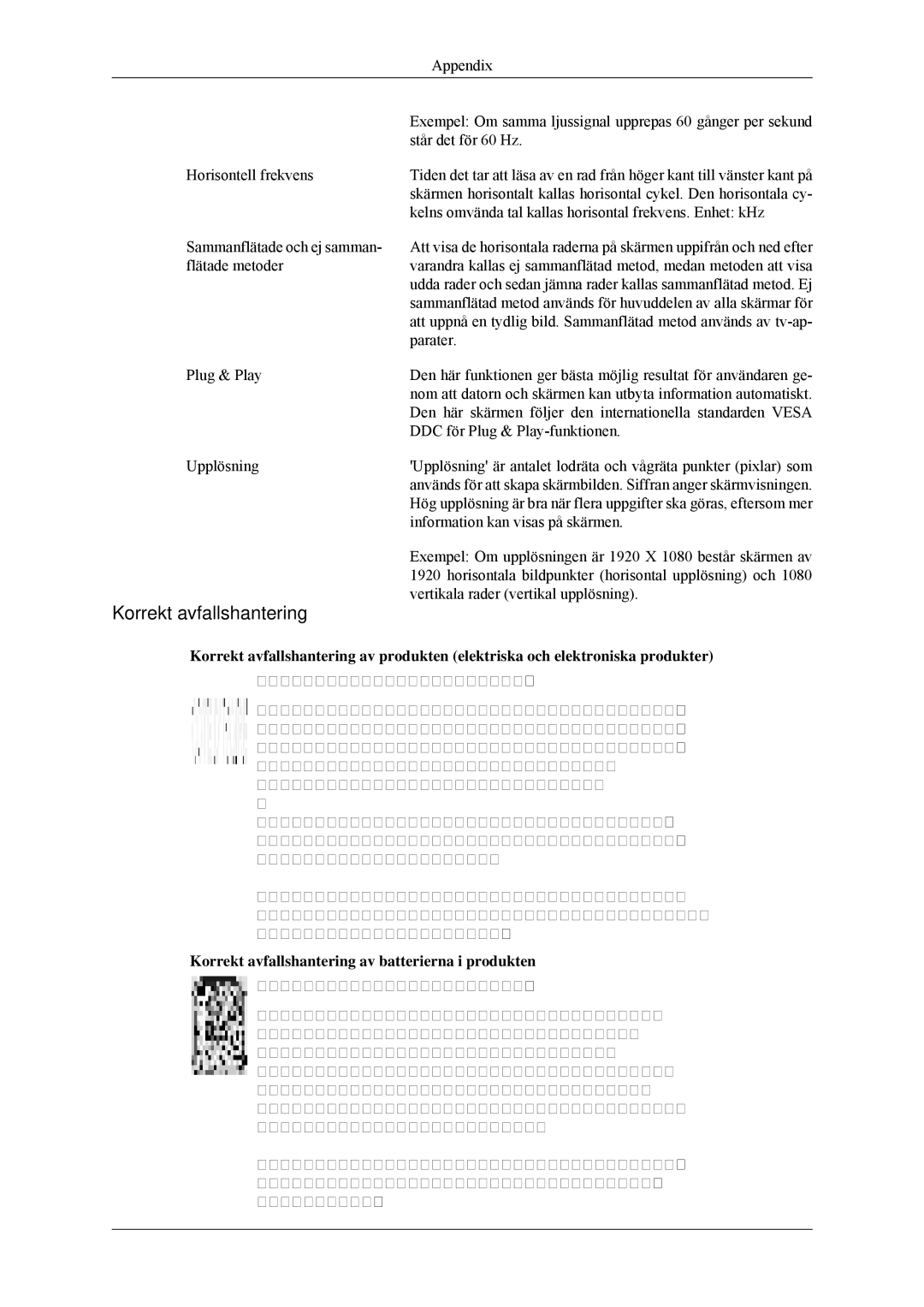 Samsung LH46CPPLBB/EN, LH55CPPLBB/EN manual Korrekt avfallshantering av batterierna i produkten 