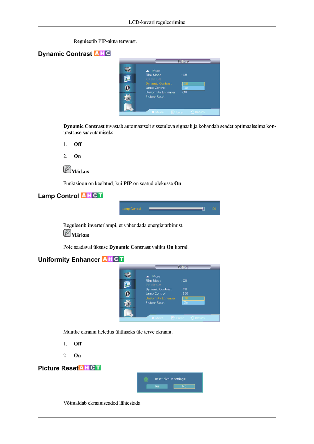 Samsung LH46CPPLBB/EN, LH55CPPLBB/EN manual LCD-kuvari reguleerimine Reguleerib PIP-akna teravust 