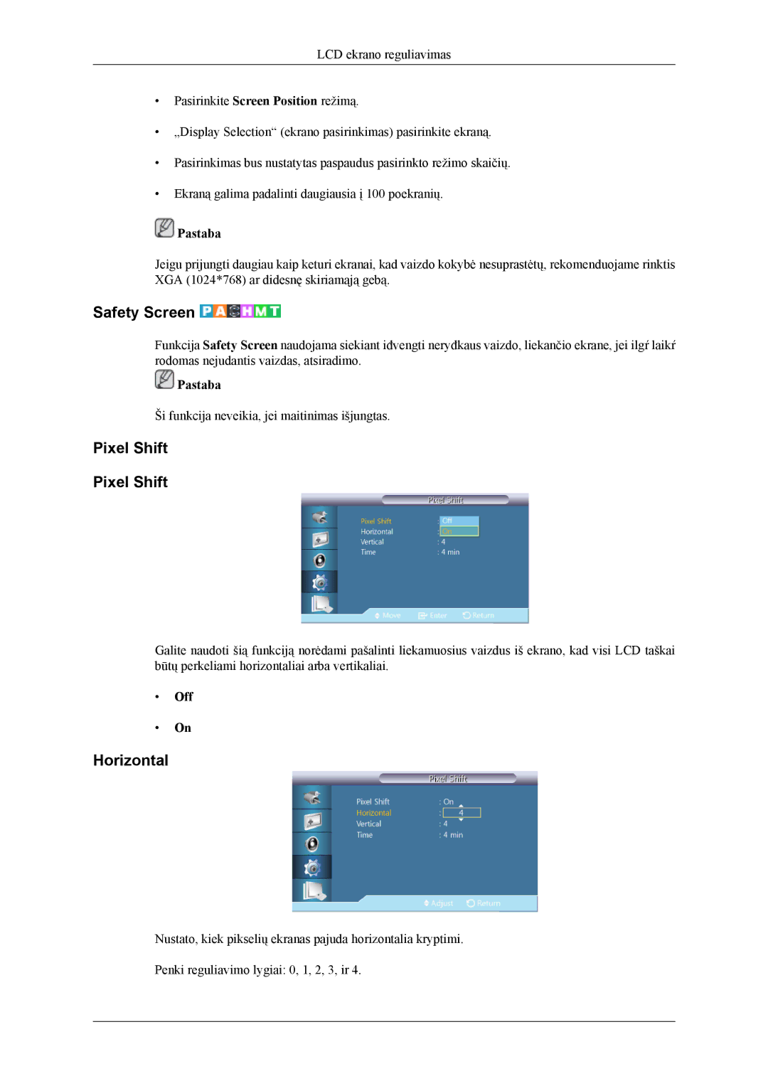 Samsung LH55CPPLBB/EN, LH46CPPLBB/EN manual Safety Screen, Pixel Shift 