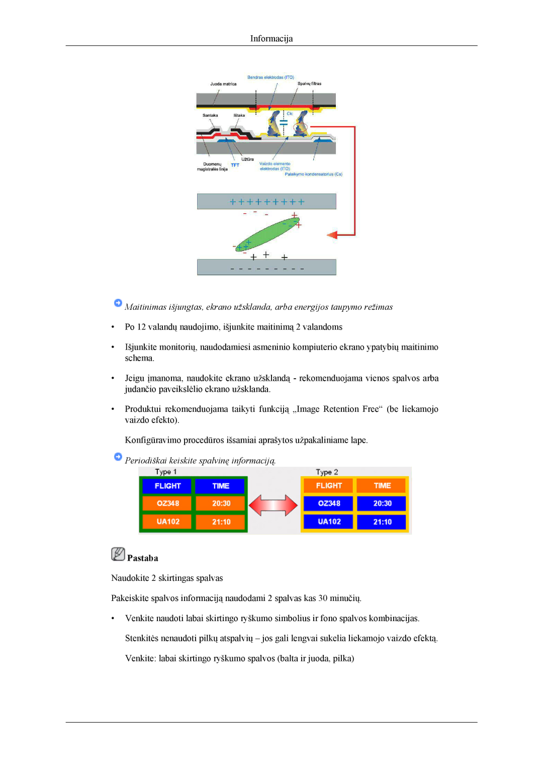 Samsung LH55CPPLBB/EN, LH46CPPLBB/EN manual Periodiškai keiskite spalvinę informaciją 