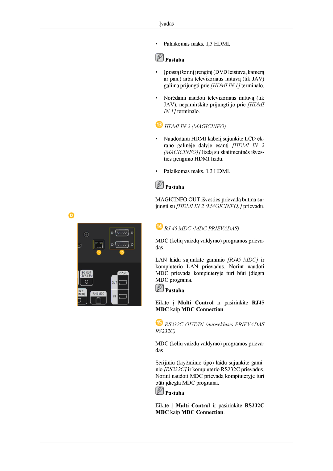 Samsung LH55CPPLBB/EN, LH46CPPLBB/EN manual Hdmi in 2 Magicinfo 