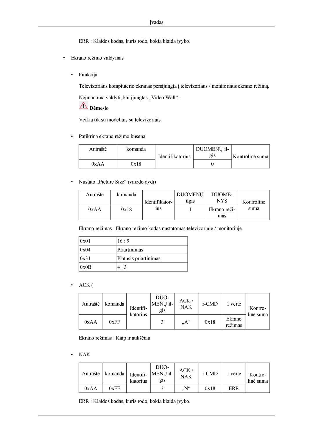 Samsung LH55CPPLBB/EN, LH46CPPLBB/EN manual 0xAA 0xFF 0x18 