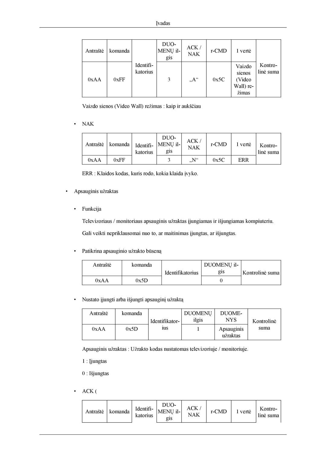 Samsung LH55CPPLBB/EN, LH46CPPLBB/EN manual 0xAA 0xFF 0x5C 