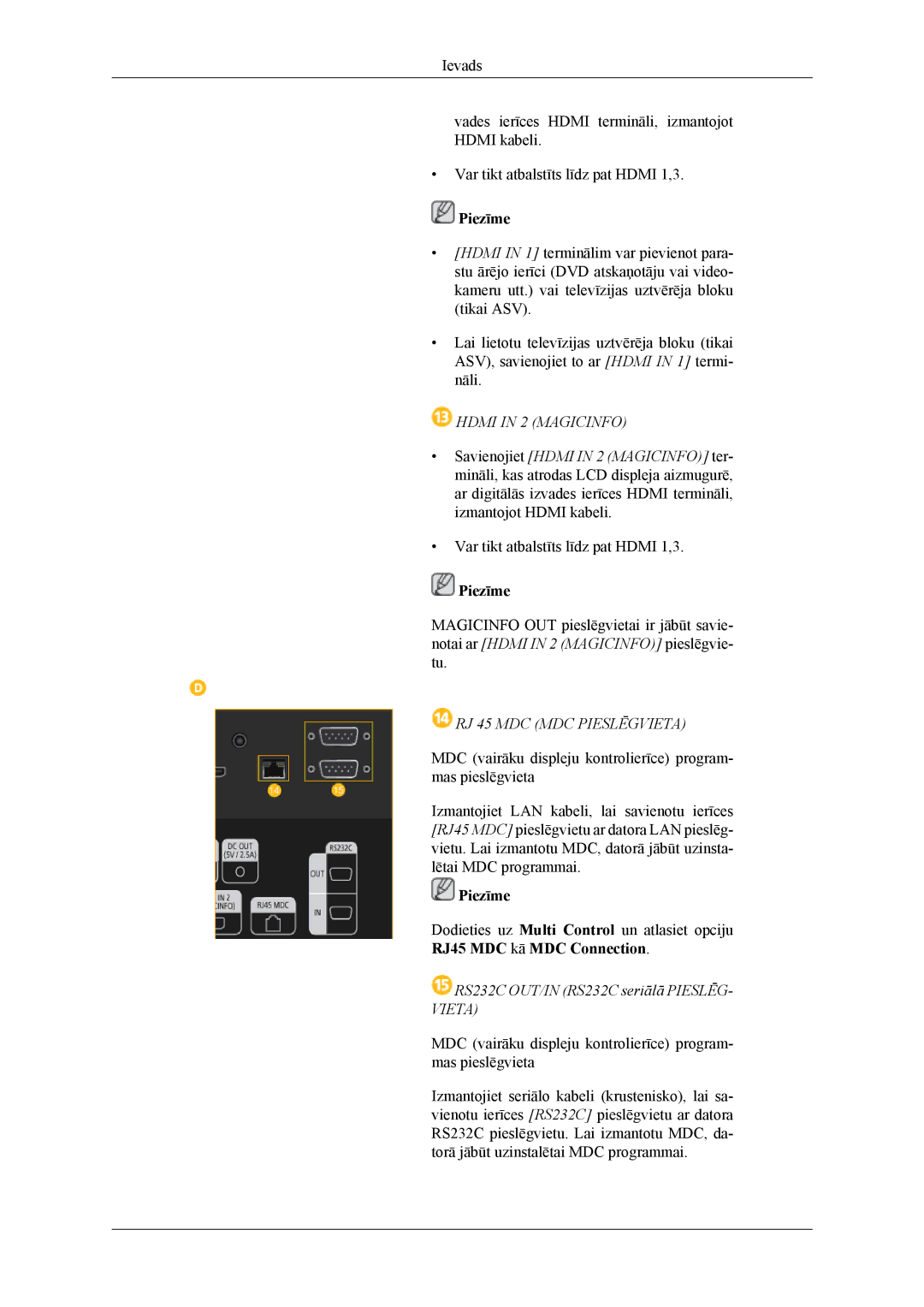 Samsung LH55CPPLBB/EN, LH46CPPLBB/EN manual Hdmi in 2 Magicinfo 