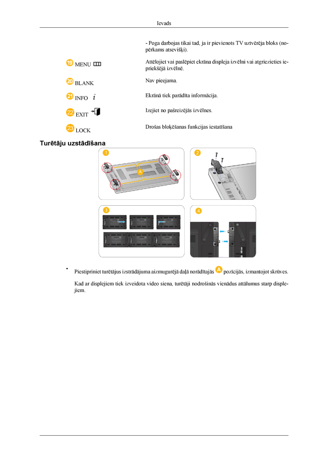 Samsung LH55CPPLBB/EN, LH46CPPLBB/EN manual Turētāju uzstādīšana 