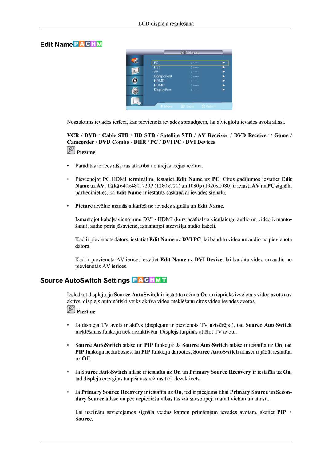 Samsung LH55CPPLBB/EN, LH46CPPLBB/EN manual Edit Name, Source AutoSwitch Settings 