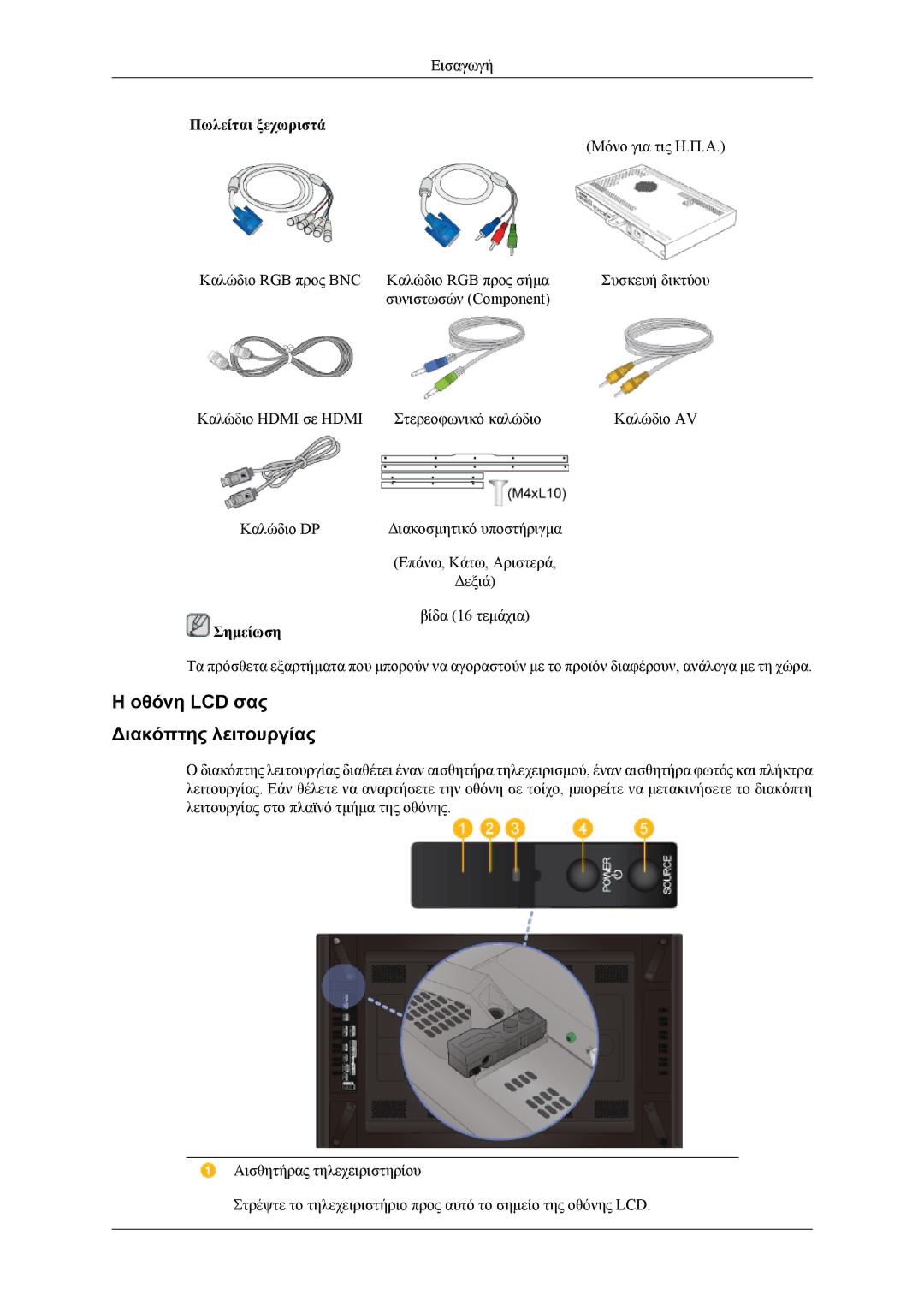 Samsung LH55CPPLBB/EN, LH46CPPLBB/EN manual Οθόνη LCD σας Διακόπτης λειτουργίας 