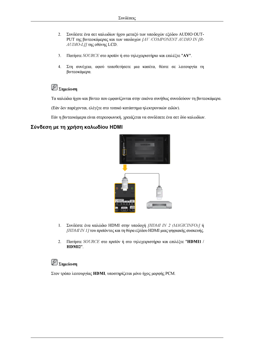 Samsung LH46CPPLBB/EN, LH55CPPLBB/EN manual Σύνδεση με τη χρήση καλωδίου Hdmi 