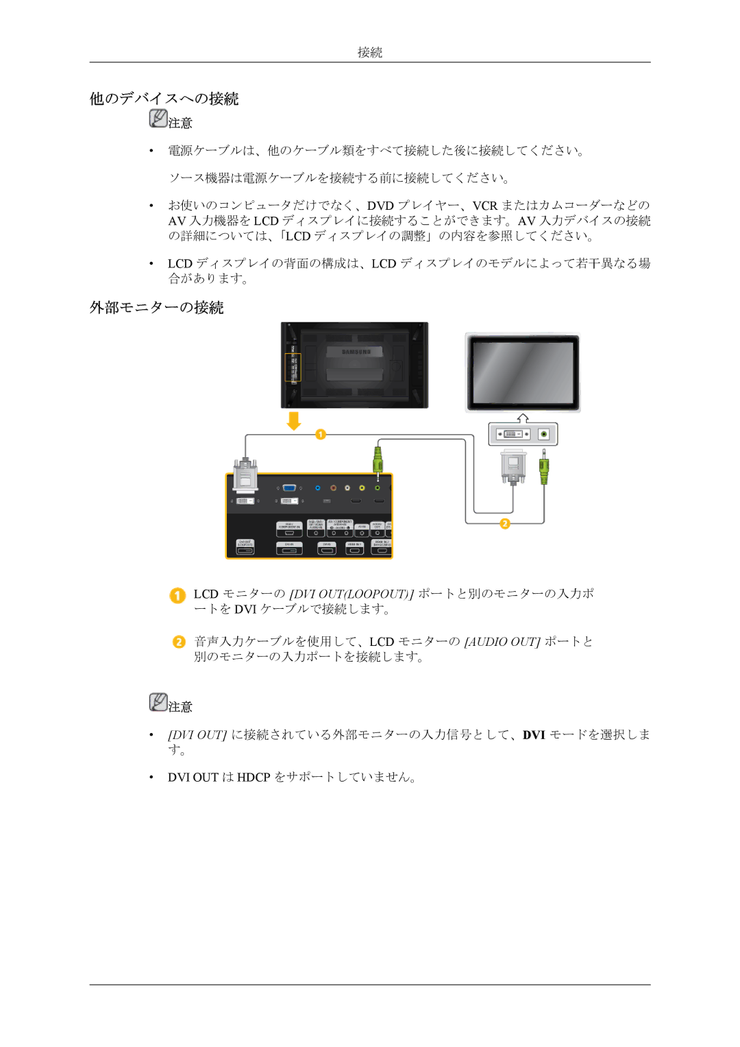 Samsung LH55CPPLBB/XJ, LH46CPPLBB/XJ manual 他のデバイスへの接続, 外部モニターの接続 