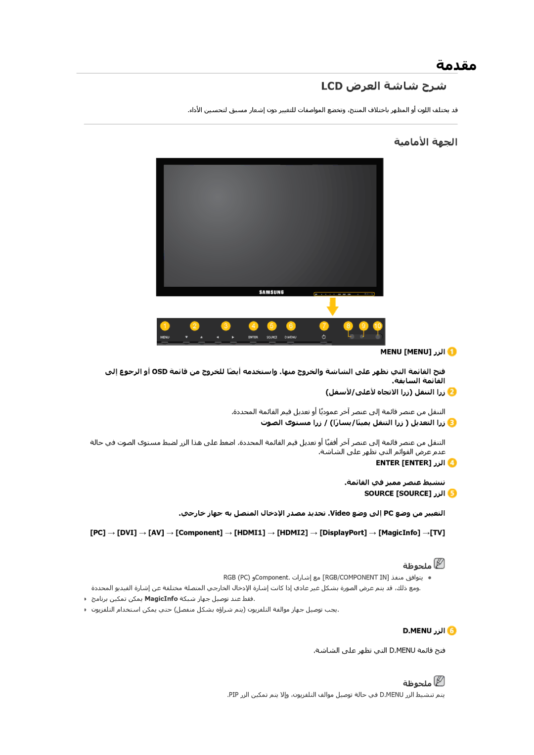 Samsung LH46CRPMBC/XY Lcd ضﺮﻌﻟا ﺔﺷﺎﺷ حﺮﺷ, ﺔﻴﻣﺎﻣﻷا ﺔﻬﺠﻟا, تﻮﺹﻟا ىﻮﺘﺱﻣ ارز / اًرﺎﺱﻳ/ﺎًﻨﻴﻤﻳ ﻞﻘﻨﺘﻟا ارز ﻞﻳﺪﻌﺘﻟا ارز, ﺔﻇﻮﺡﻠﻣ 