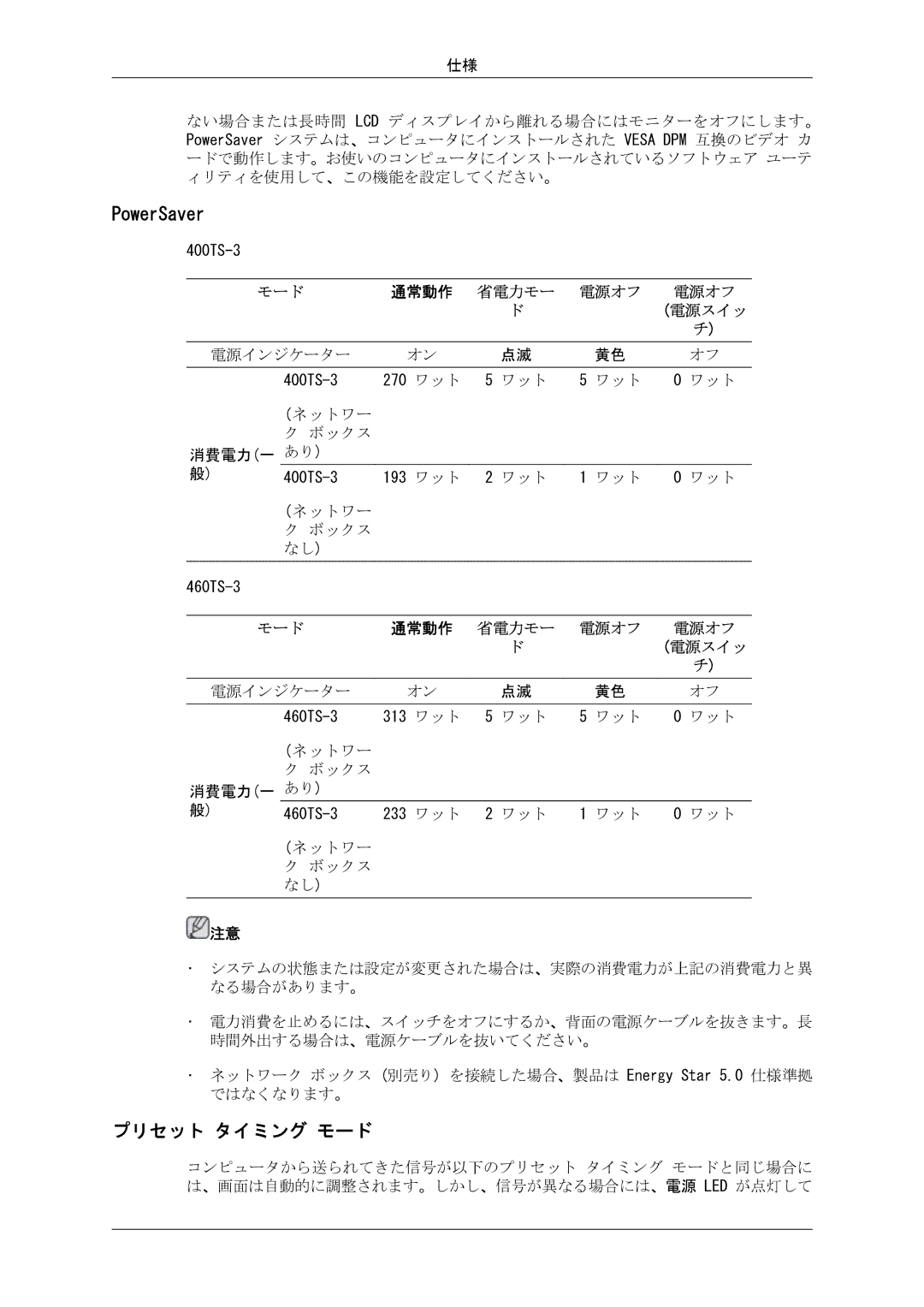 Samsung LH40CRPMBD/XJ, LH46CRPMBC/XJ, LH46CRPMBD/XJ, LH40CRPMBC/XJ manual プリセット タイミング モード, 電源スイッ, 電源オフ 