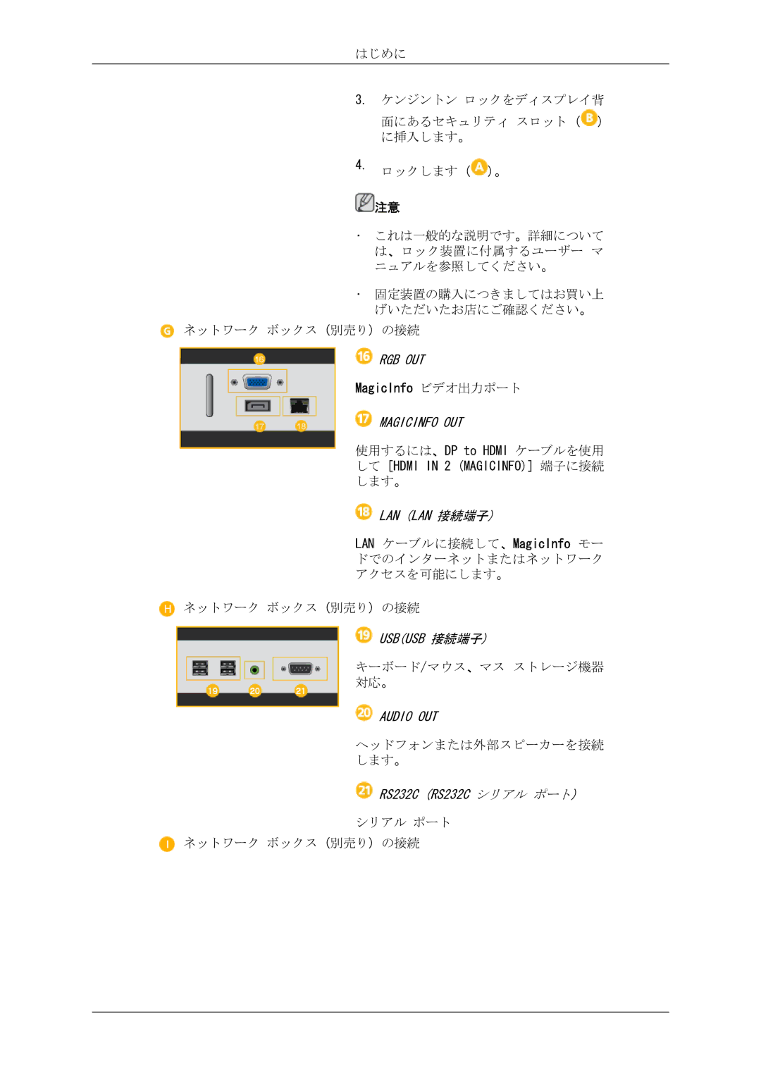 Samsung LH40CRPMBD/XJ, LH46CRPMBC/XJ, LH46CRPMBD/XJ, LH40CRPMBC/XJ manual MagicInfo ビデオ出力ポート 