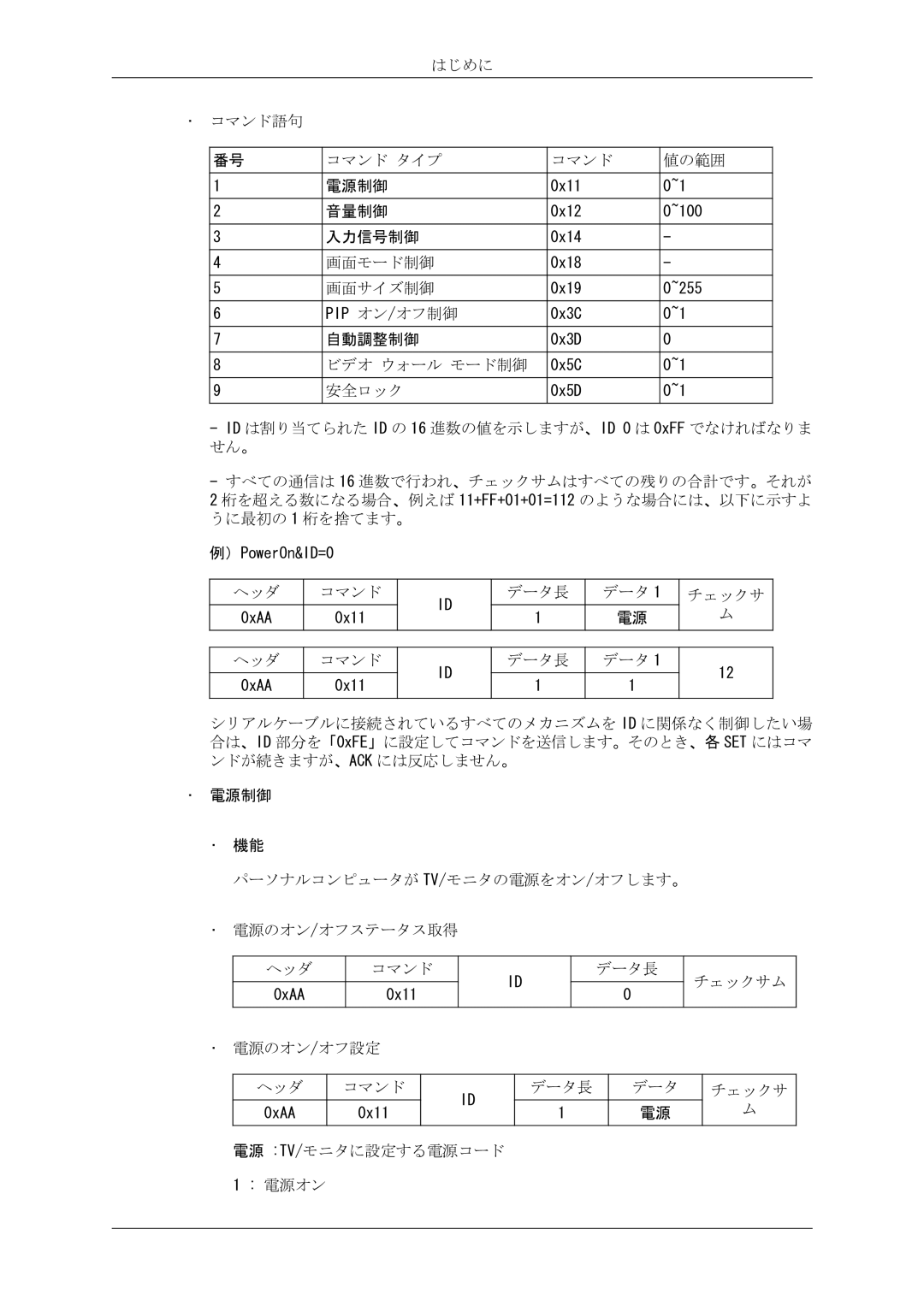 Samsung LH46CRPMBC/XJ, LH46CRPMBD/XJ, LH40CRPMBD/XJ, LH40CRPMBC/XJ manual はじめに コマンド語句 コマンド タイプ 