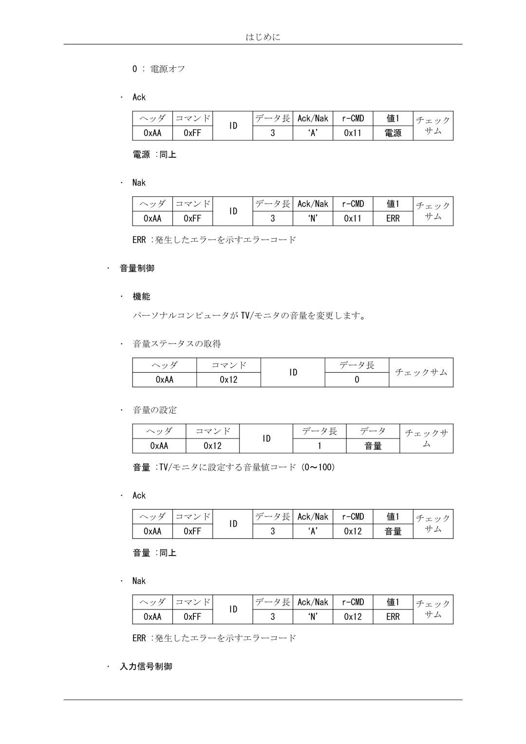 Samsung LH46CRPMBD/XJ, LH46CRPMBC/XJ, LH40CRPMBD/XJ, LH40CRPMBC/XJ manual ヘッダ コマンド データ長 